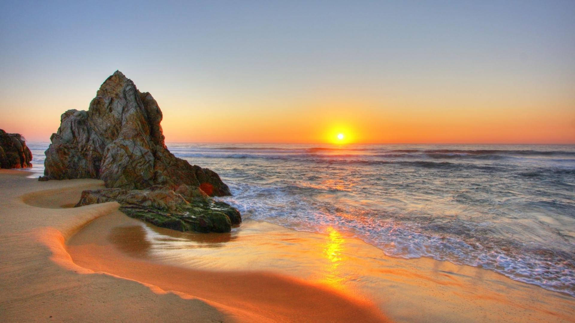 Sunset Rock Formation Beach Desktop Wallpaper