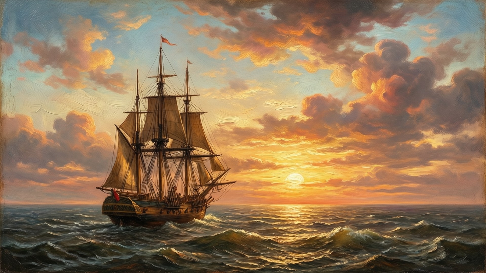 Sunset Sailing Ship Wallpapers