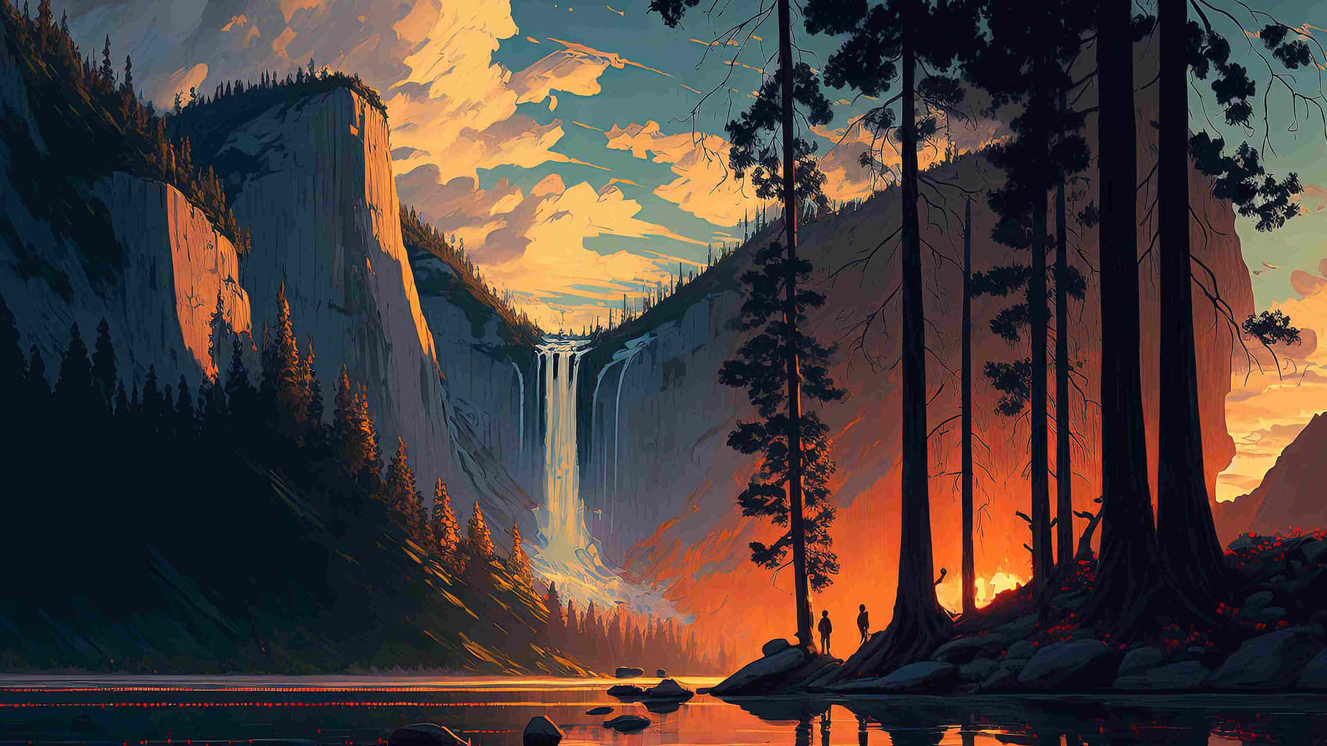 Sunset_ Serenity_at_ Waterfall_ National_ Park Wallpaper