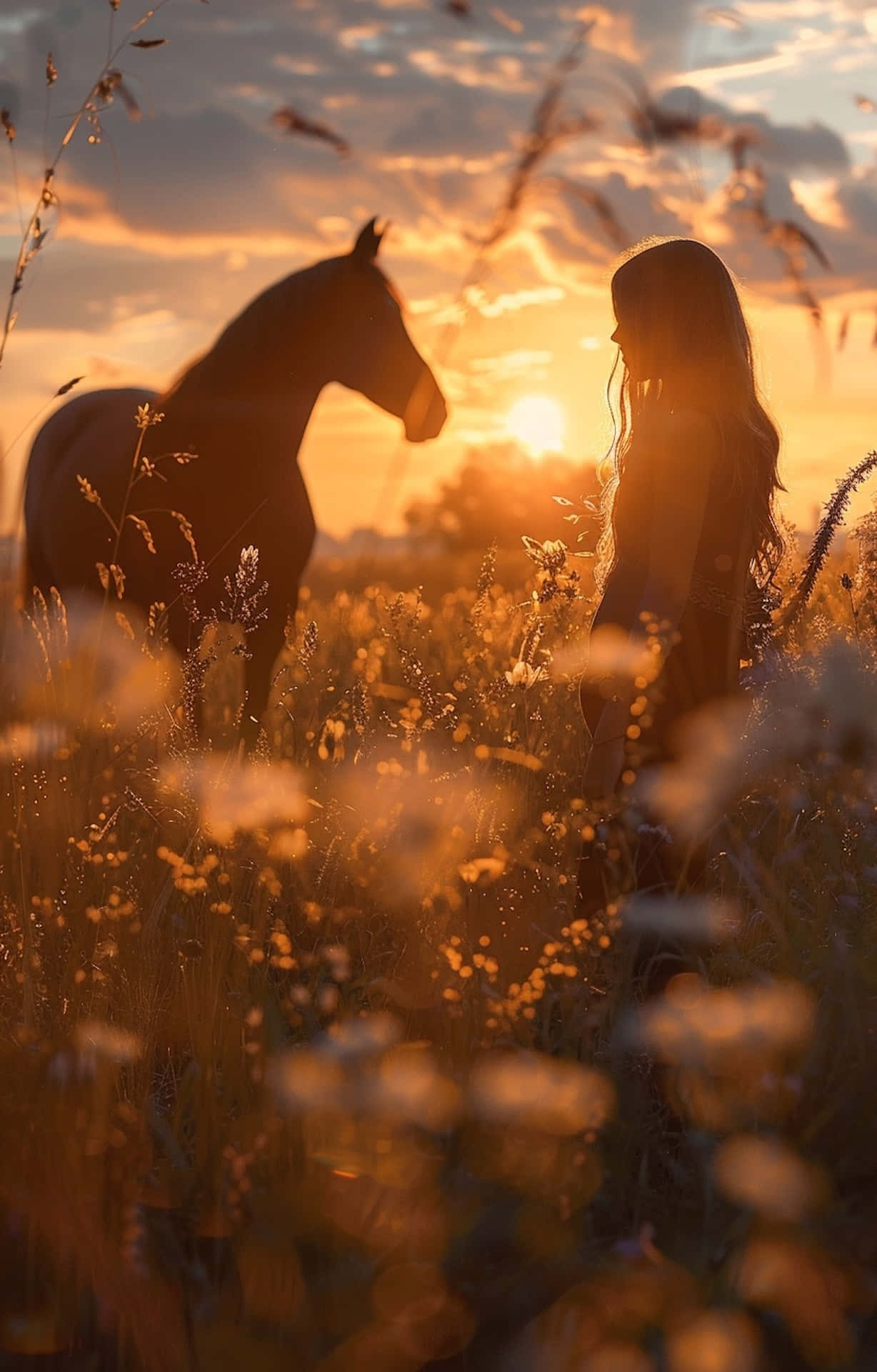 Sunset Silhouette_ Cowgirl And Horse Wallpaper
