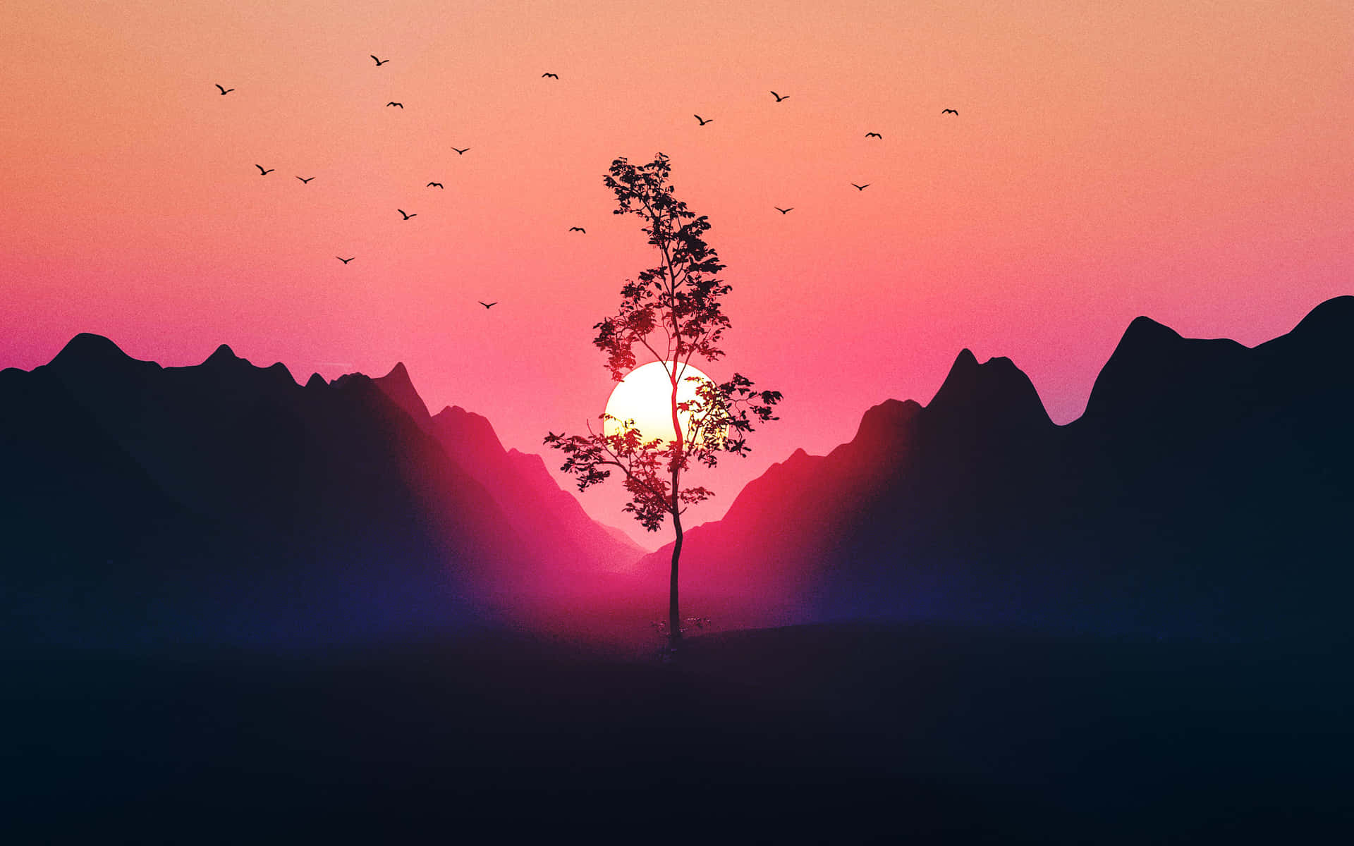 Sunset Silhouette Mountain Backdrop Wallpaper