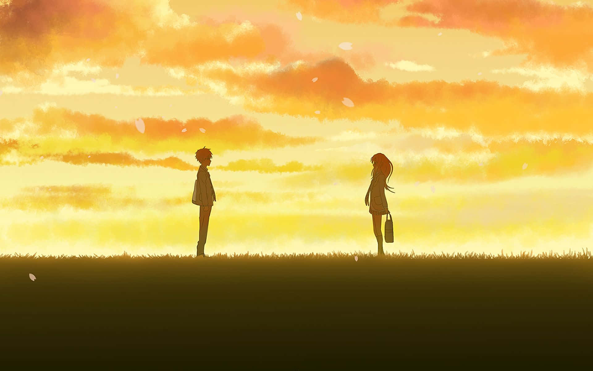 Silhouettes De Crépuscule Scène Anime Fond d'écran