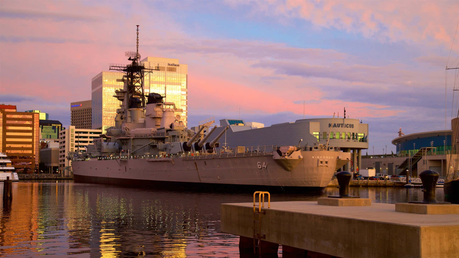 Sunset Sky Above The Norfolk Battleship Wallpaper
