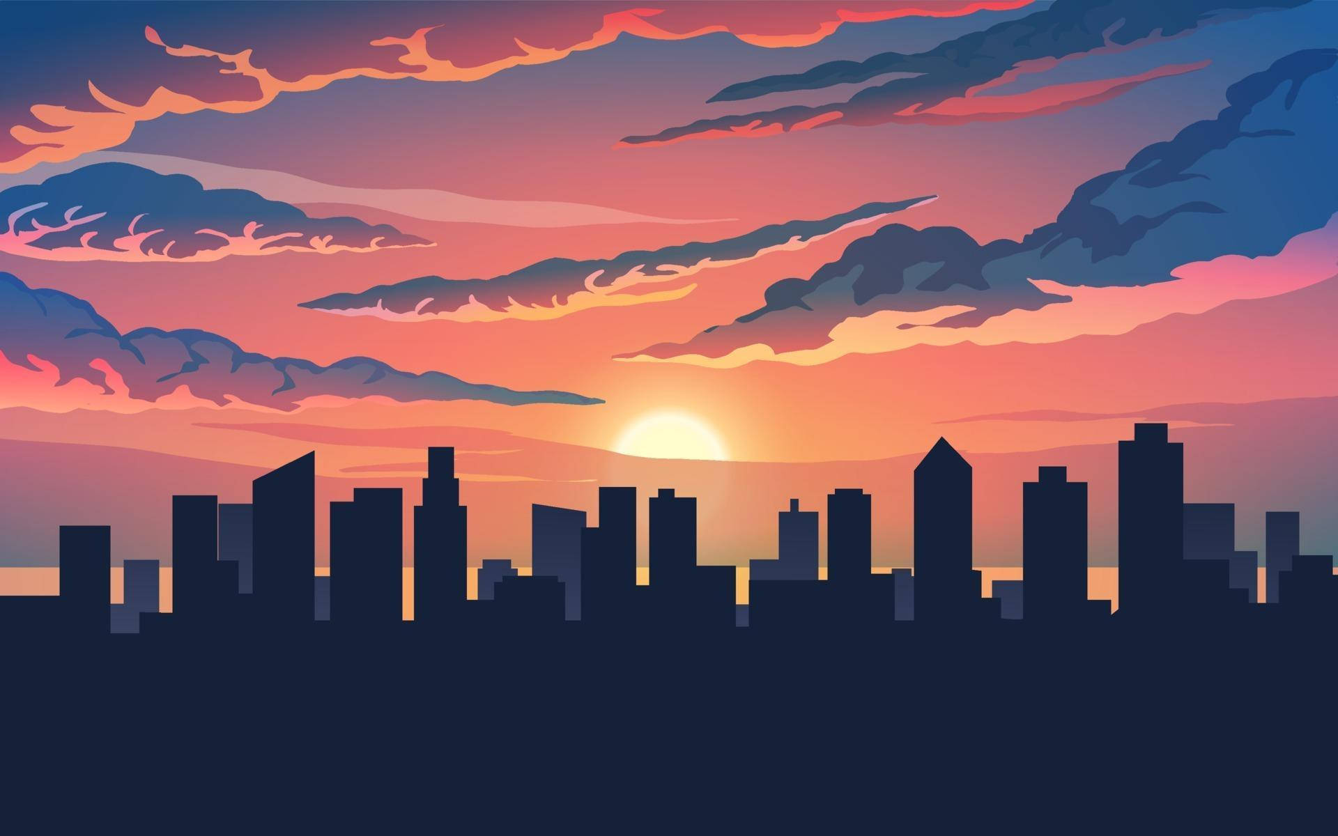 Sunset Sky City Silhouette Wallpaper