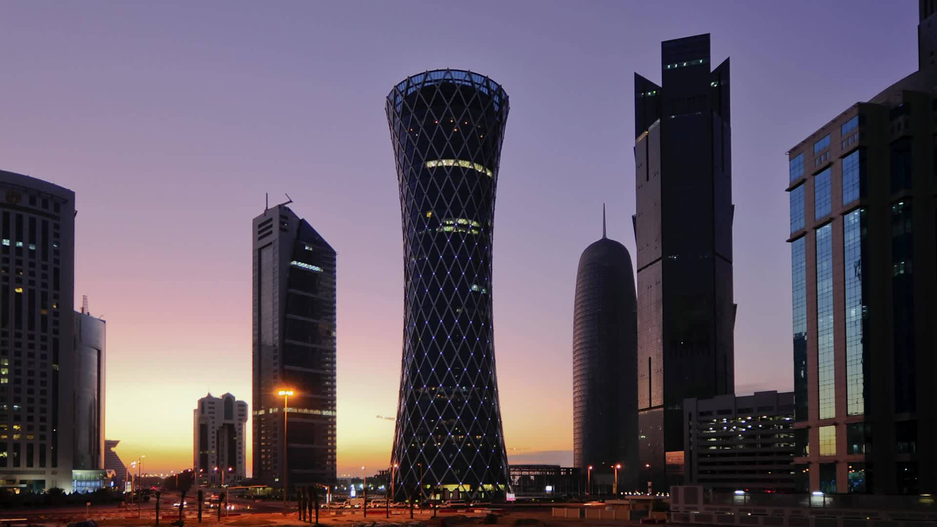 Sunset Skyscrapers Doha Wallpaper