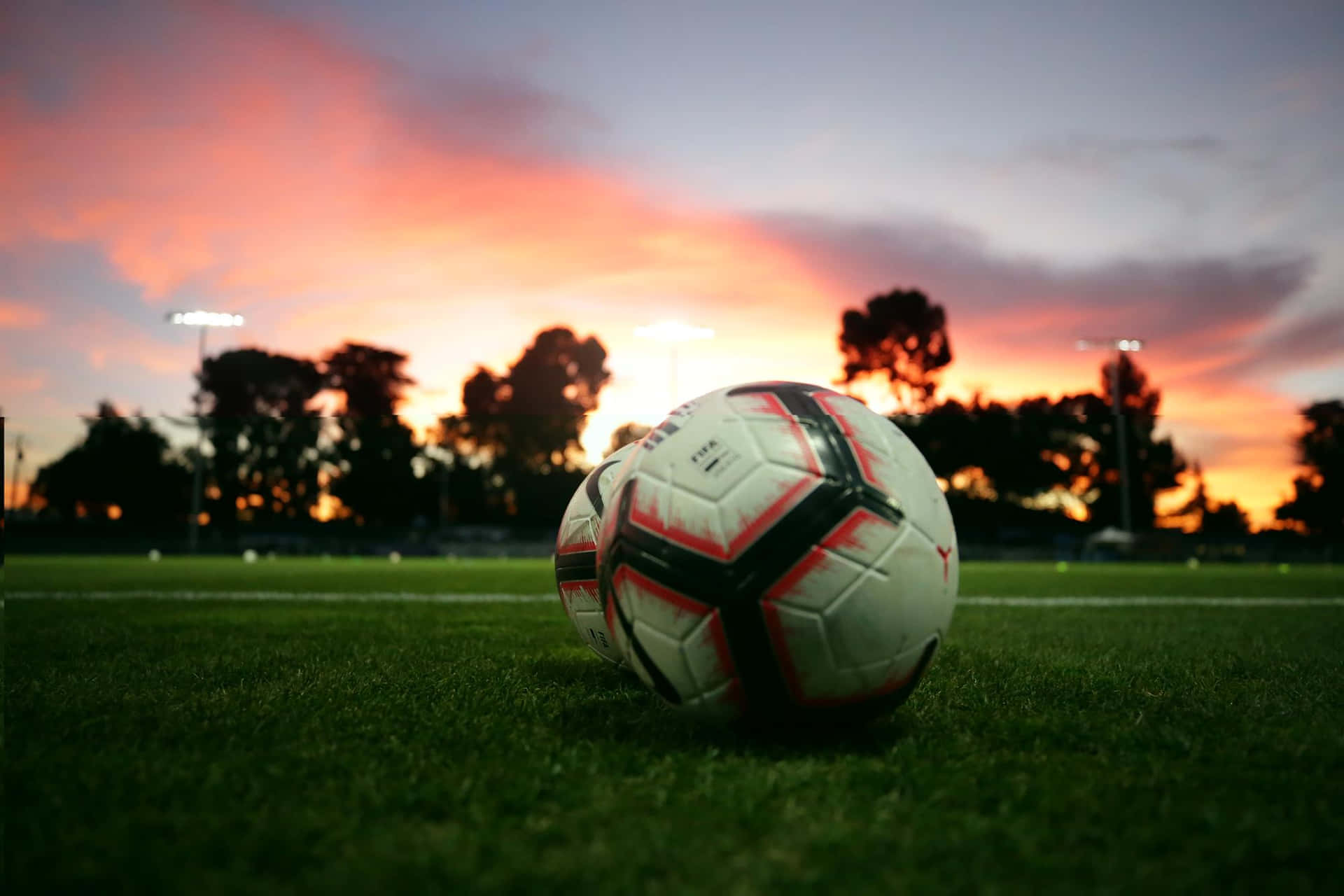 Zonsondergang Voetbalveld Esthetiek Achtergrond