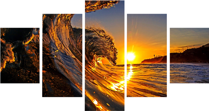 Sunset Surf Wave Panel Art PNG