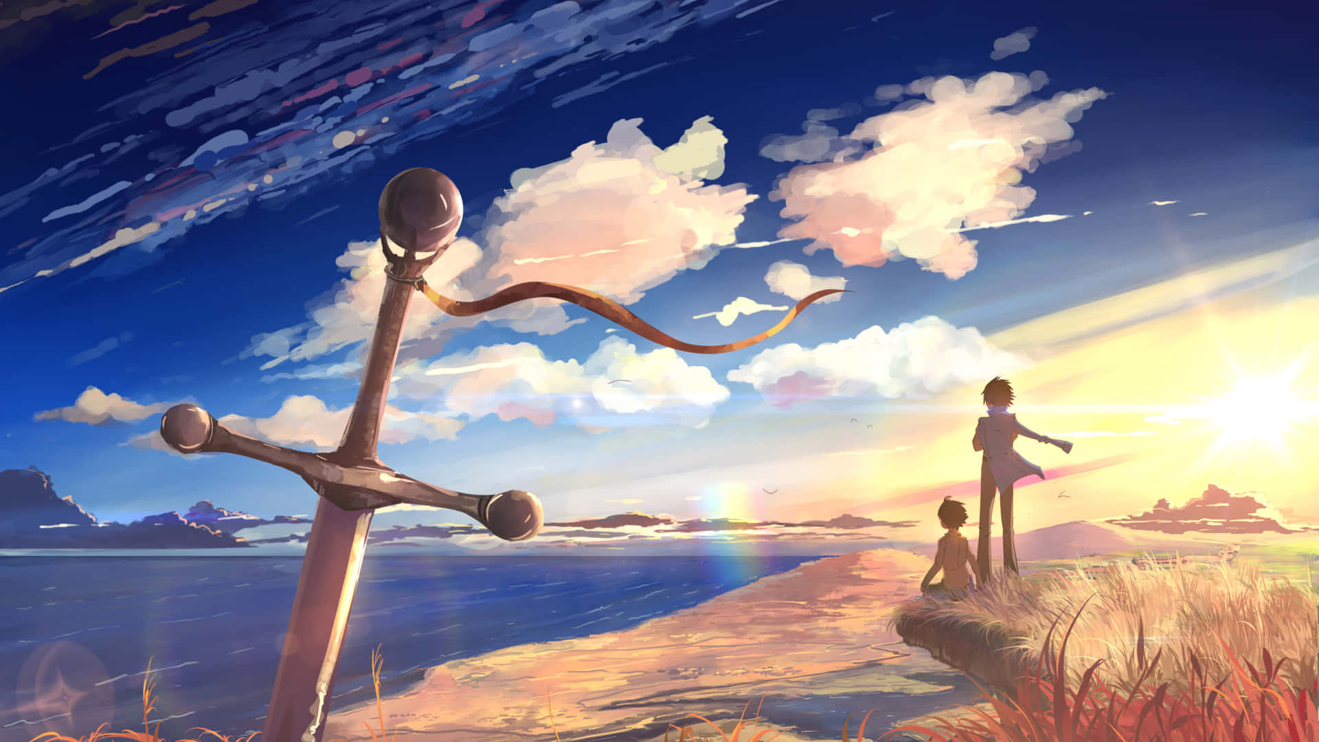 Sunset Swordand Companionship Anime Art.jpg Wallpaper