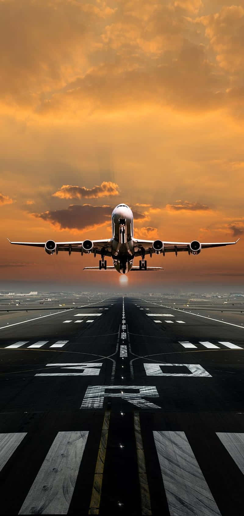Sunset Takeoff Airplane Runway Wallpaper