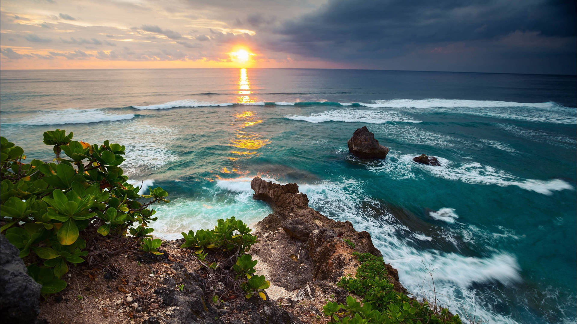 Sunset Tropical Scenery Bali Sea Background