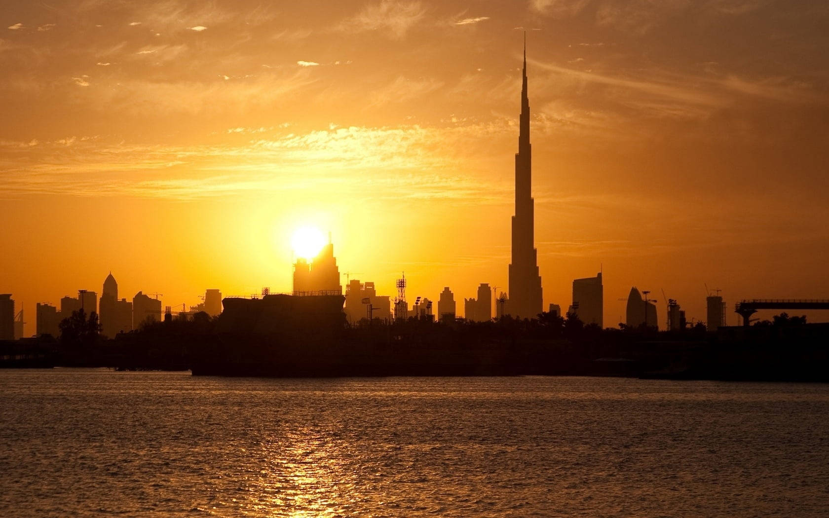 Sunset View Dubai With Burj Khalifa Wallpaper