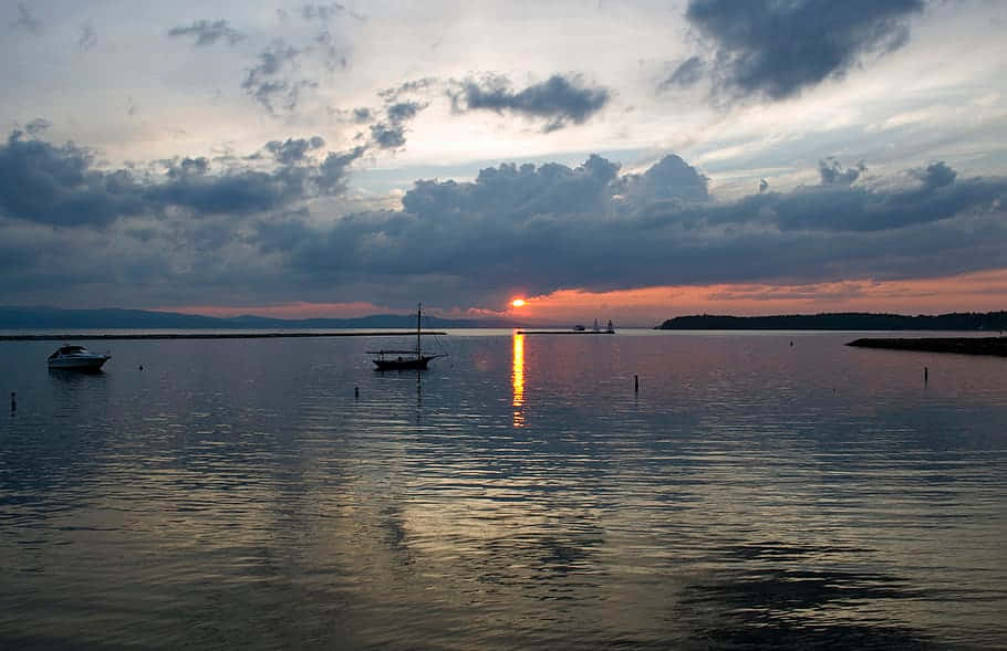 Download Sunset View Over Lake Champlain In Burlington. Wallpaper ...