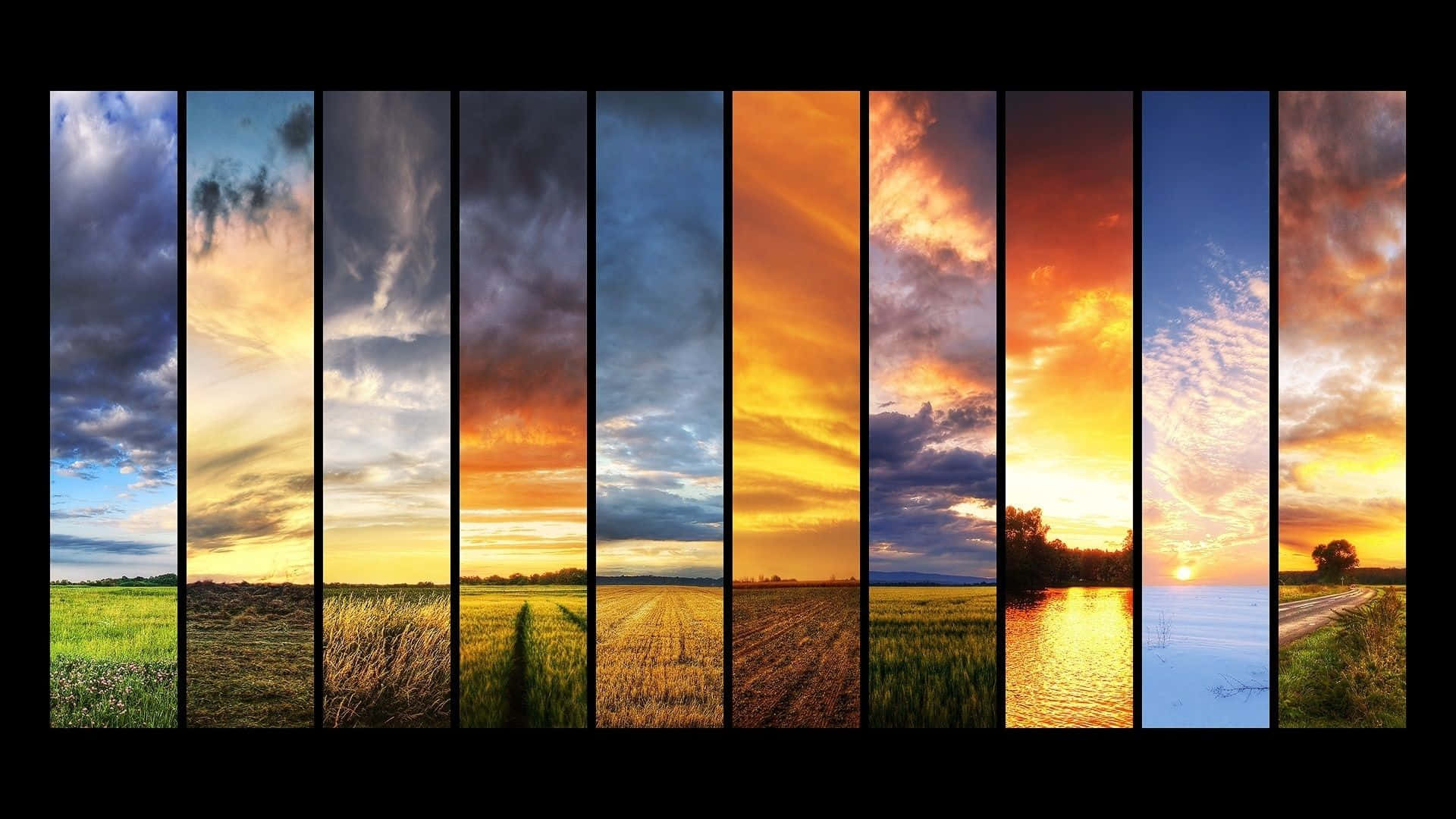 Panoramarahmen Für Sonnenuntergangsansichten Der Vier Jahreszeiten Wallpaper
