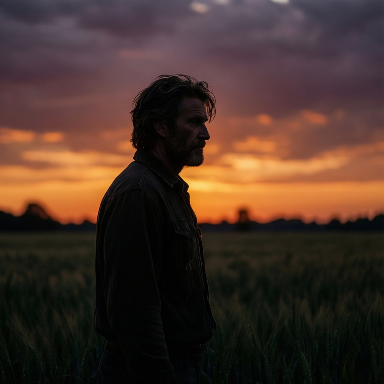 En stemningsfuld silhuet af Reed Blankenship ved solnedgang.
