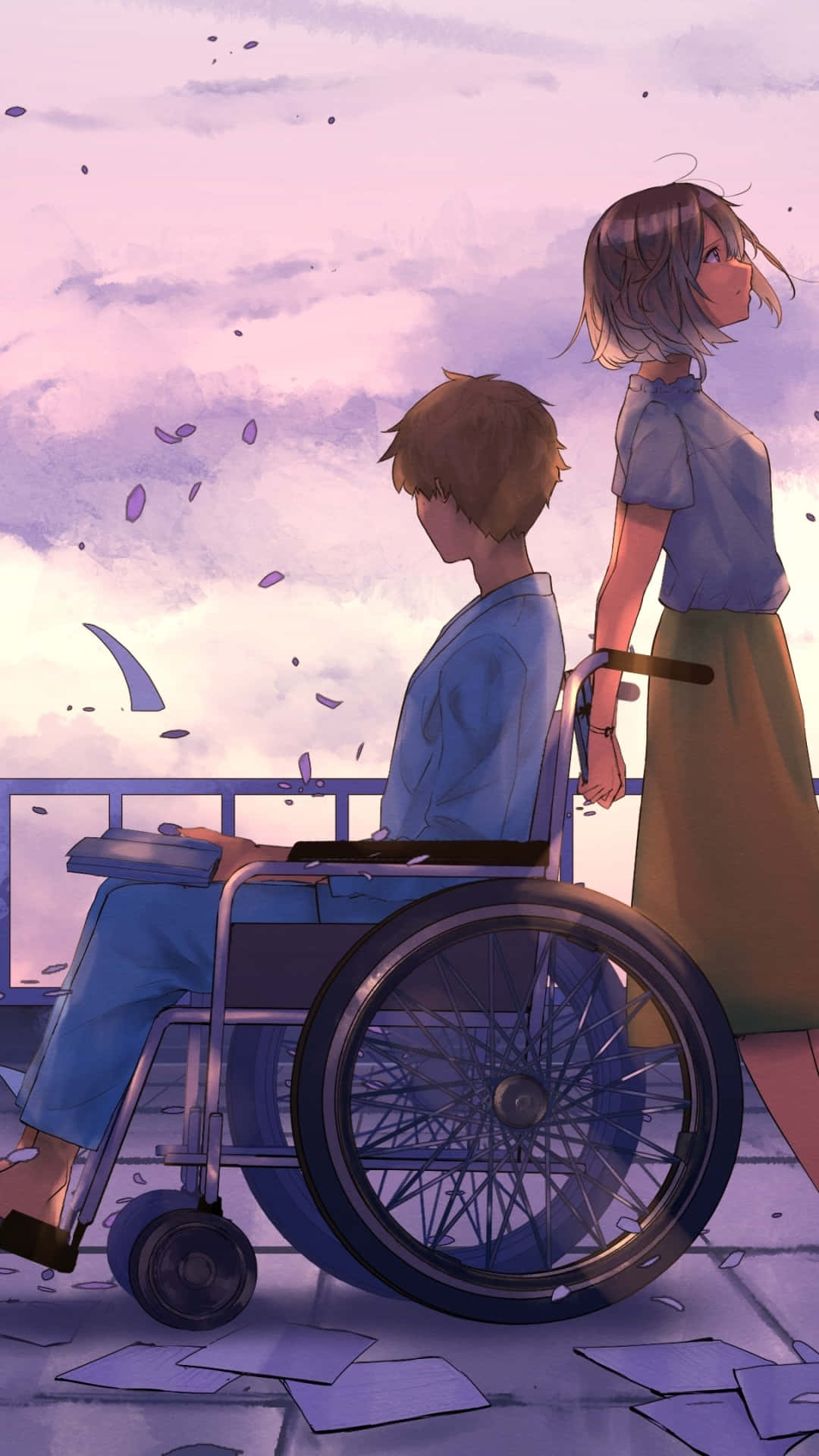 Sunset Wheelchair Companionship Wallpaper