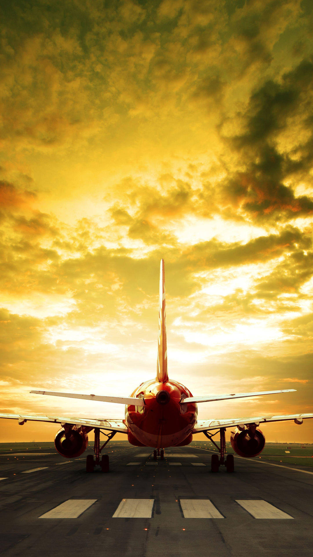 Sunset With A Red Jet Iphone Wallpaper