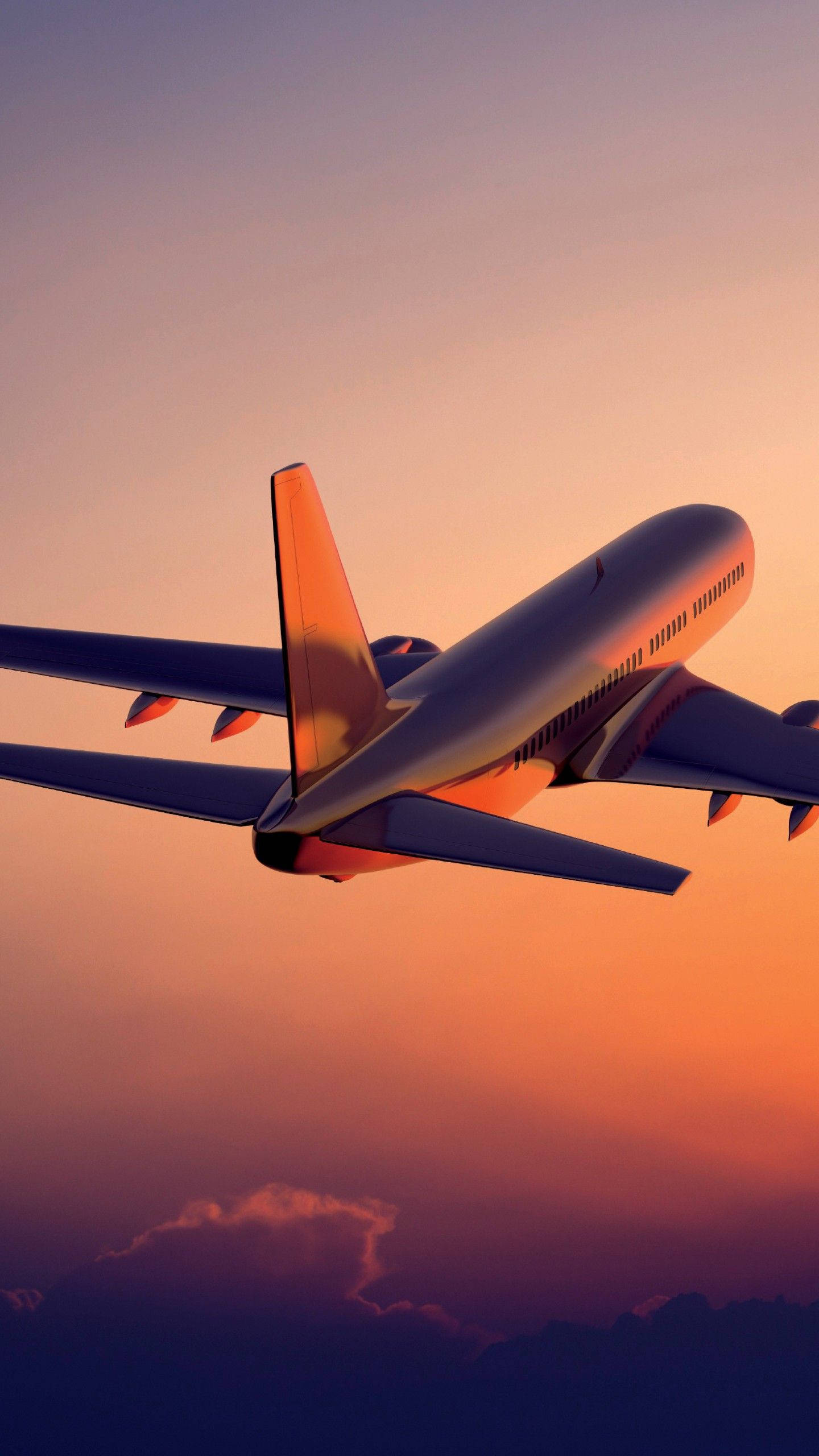 Sunset With Ascending White Airplane Android Wallpaper