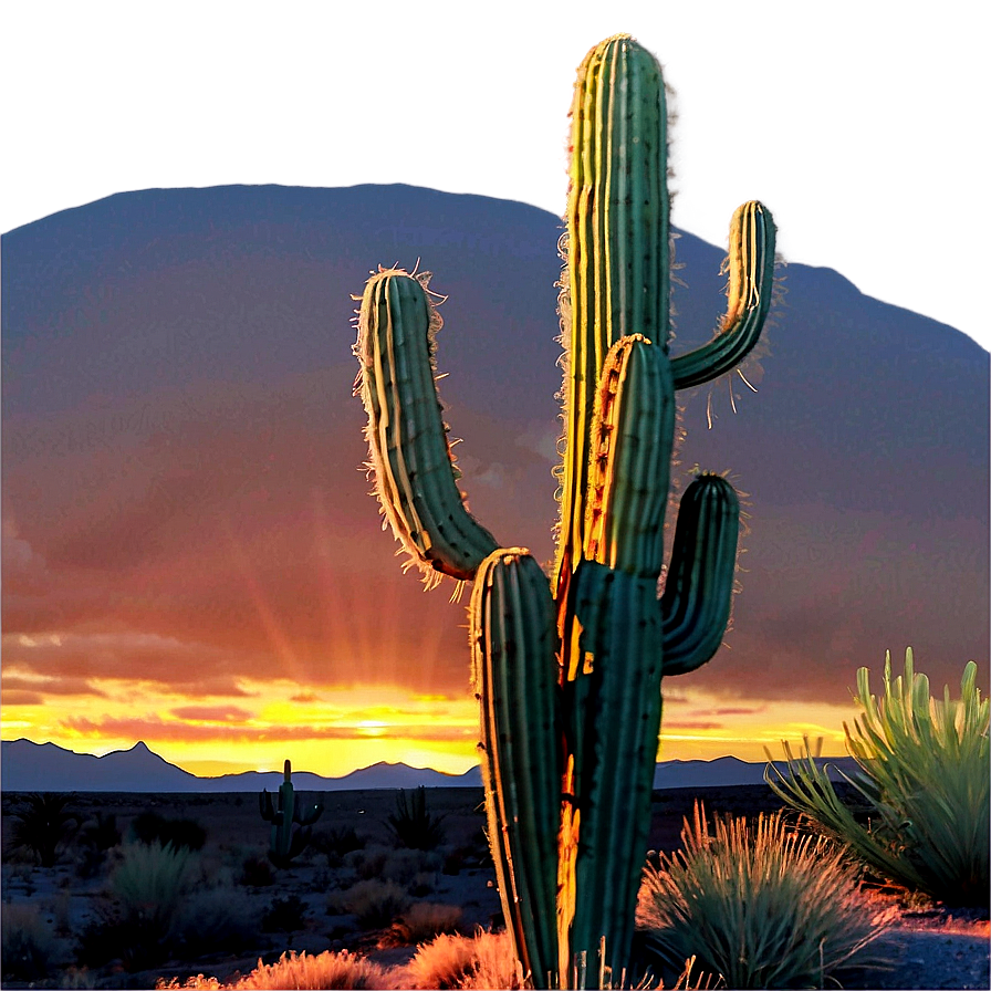 Sunset With Cactus Png 05212024 PNG