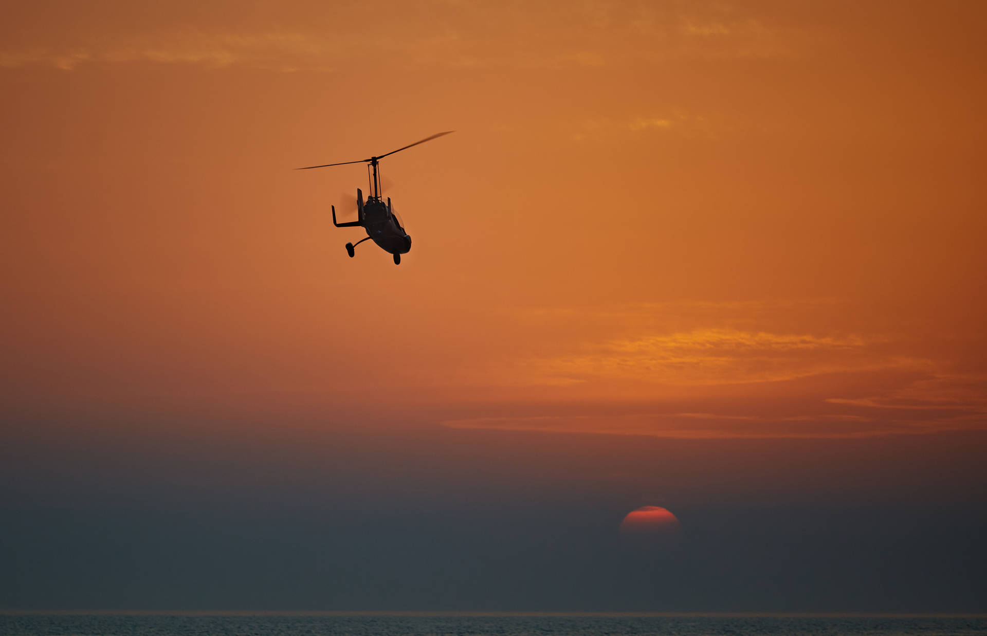 Sunset With Helicopter 4k Wallpaper