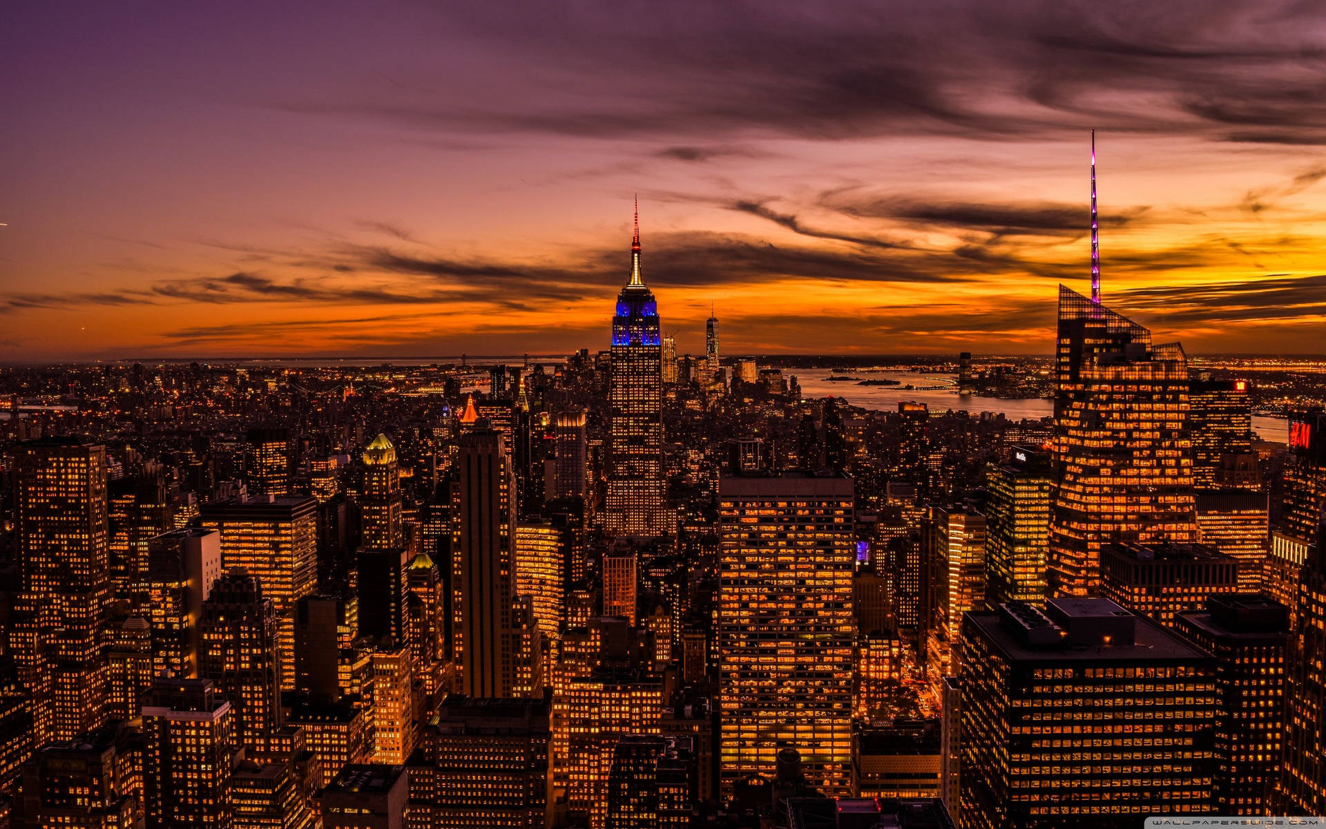 Sunset With The Empire State Building Wallpaper