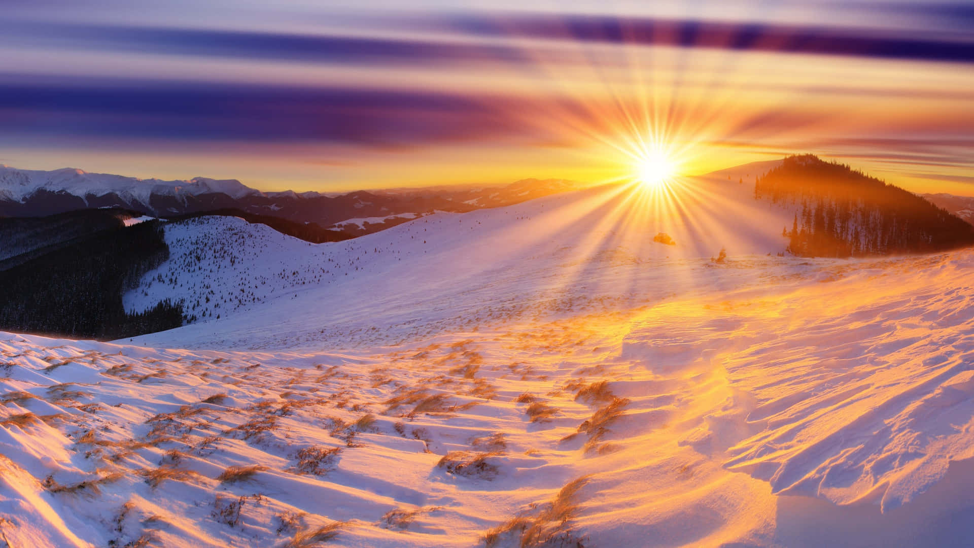 Sunshine Over Snowy Mountain pictures