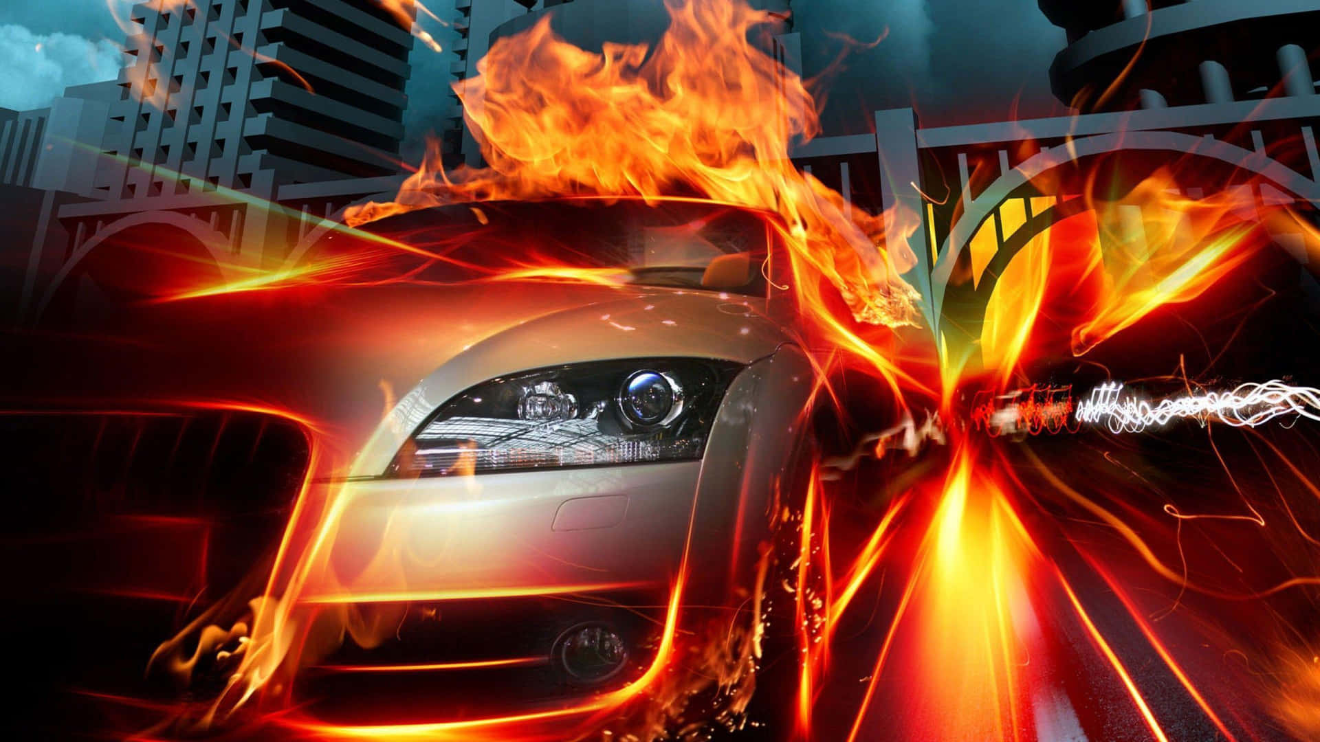 Supercooles Auto In Flammen Wallpaper