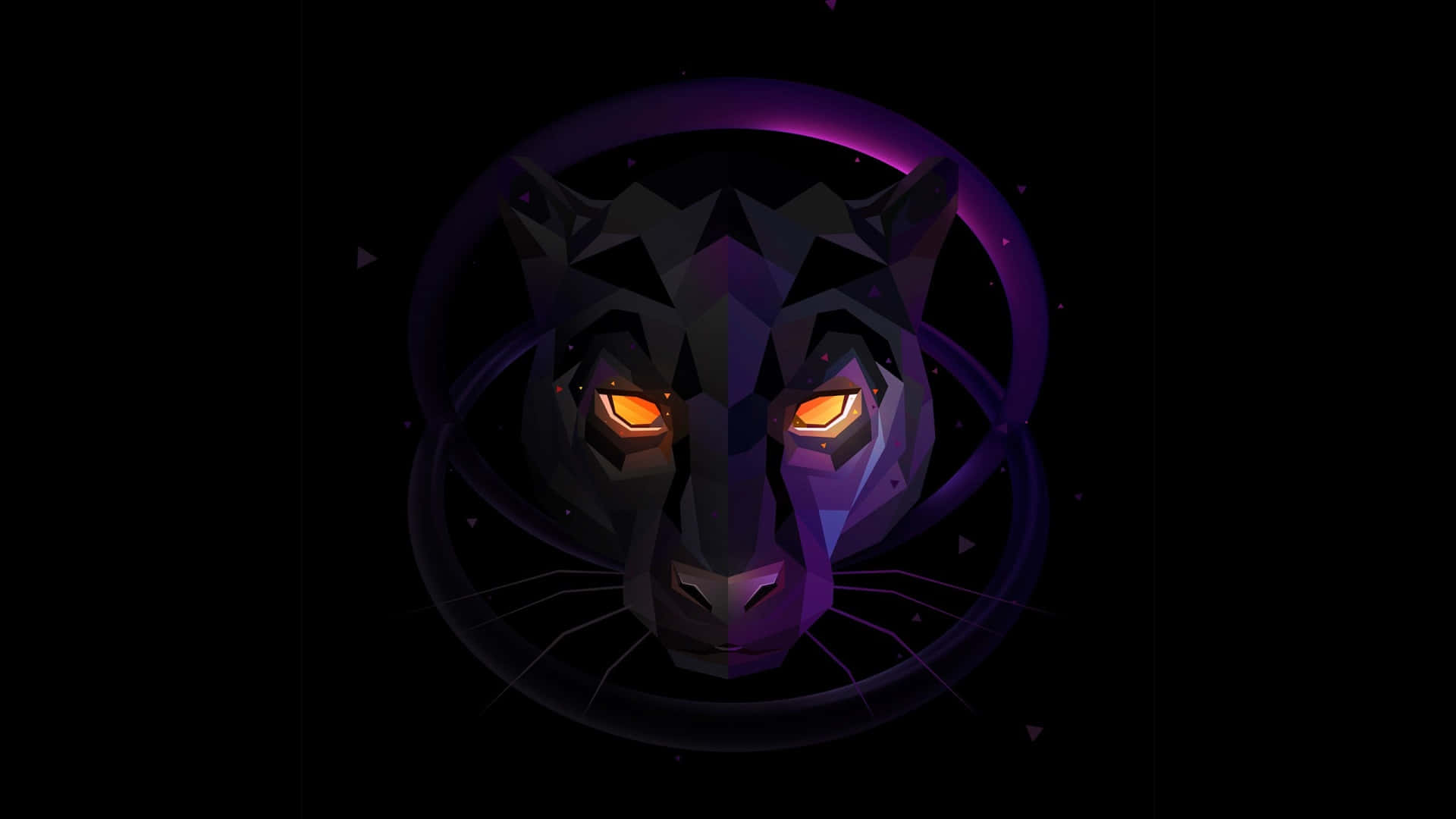 A Black Cat With Purple Eyes On A Black Background Wallpaper