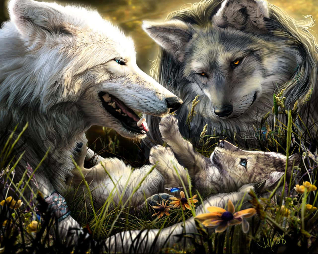 Supercoole Wolfsfamilie Wallpaper