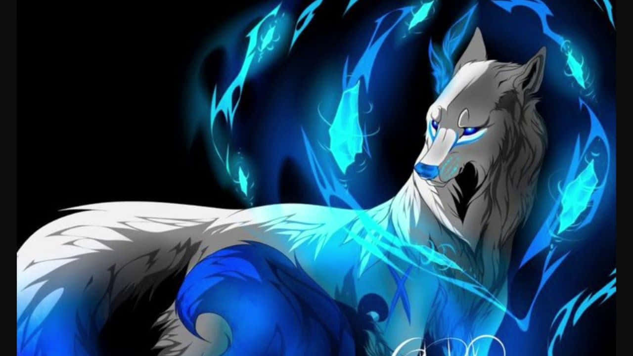 Super Cool Wolf And Blue Flames Wallpaper