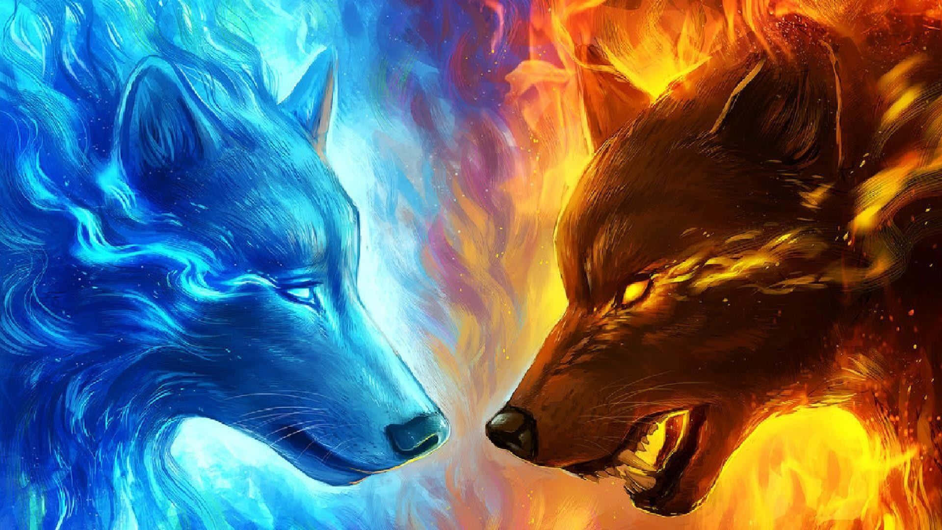 Super Cool Wolf Blue And Orange Wallpaper
