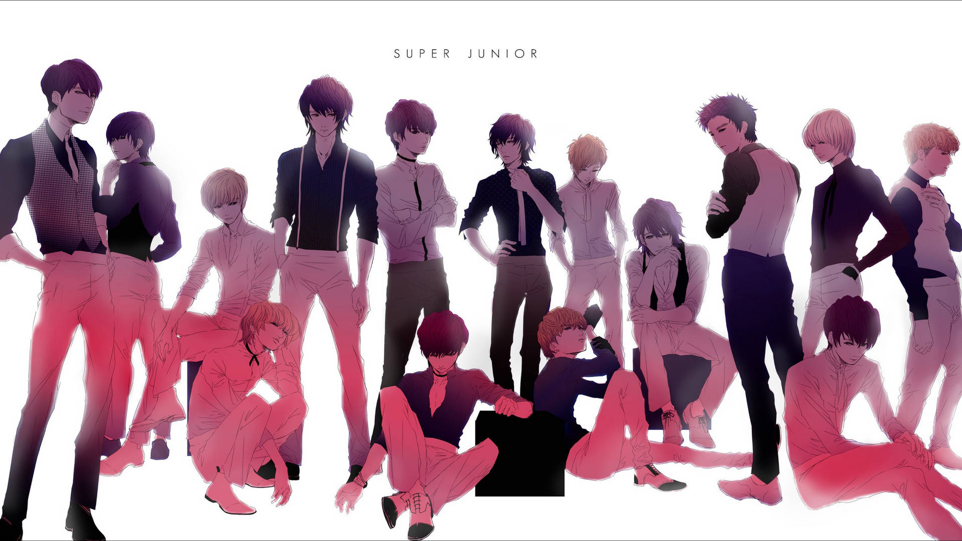 Super Junior Anime Skrivebordstapet: Se den animerte verdenen til Super Junior! Wallpaper