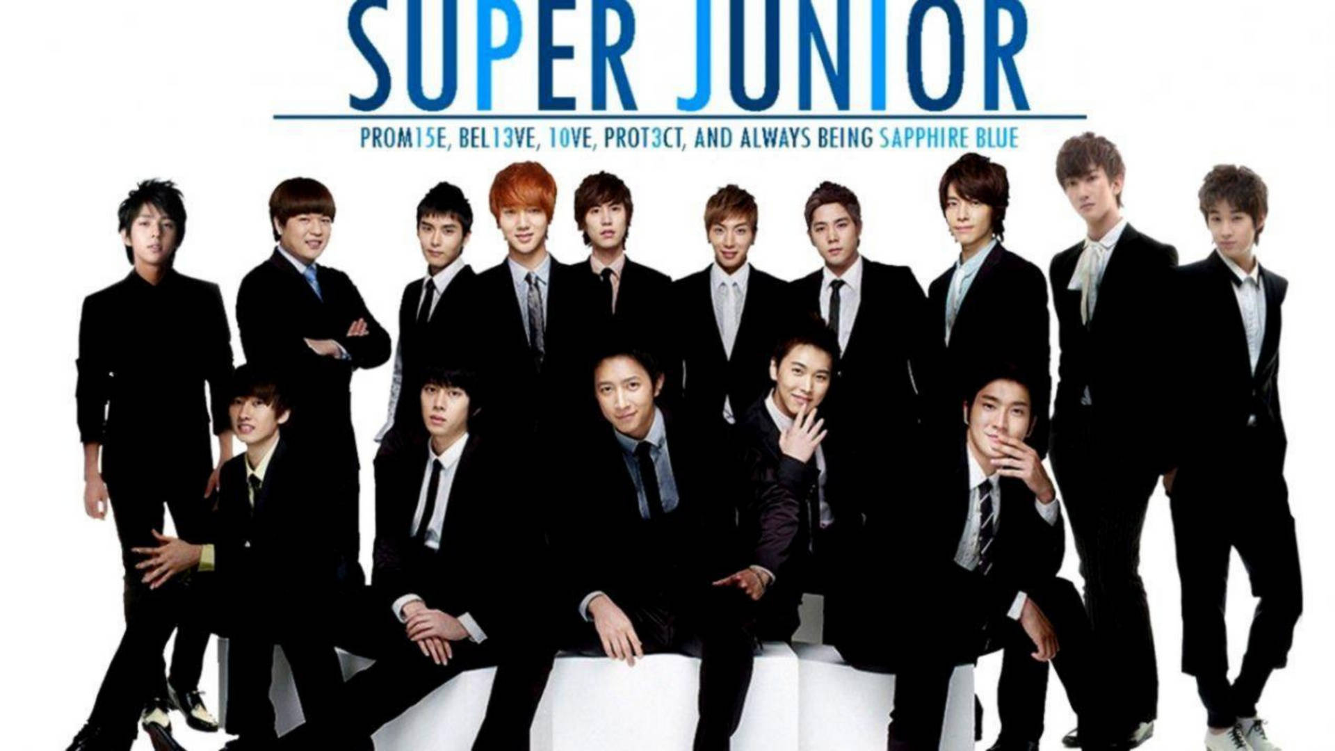 Superjunior Sapphire Blue Skulle Översättas Till Super Junior Safirblått Som Är En Populär Färg För Dator- Och Mobilbakgrundsbilder. Wallpaper
