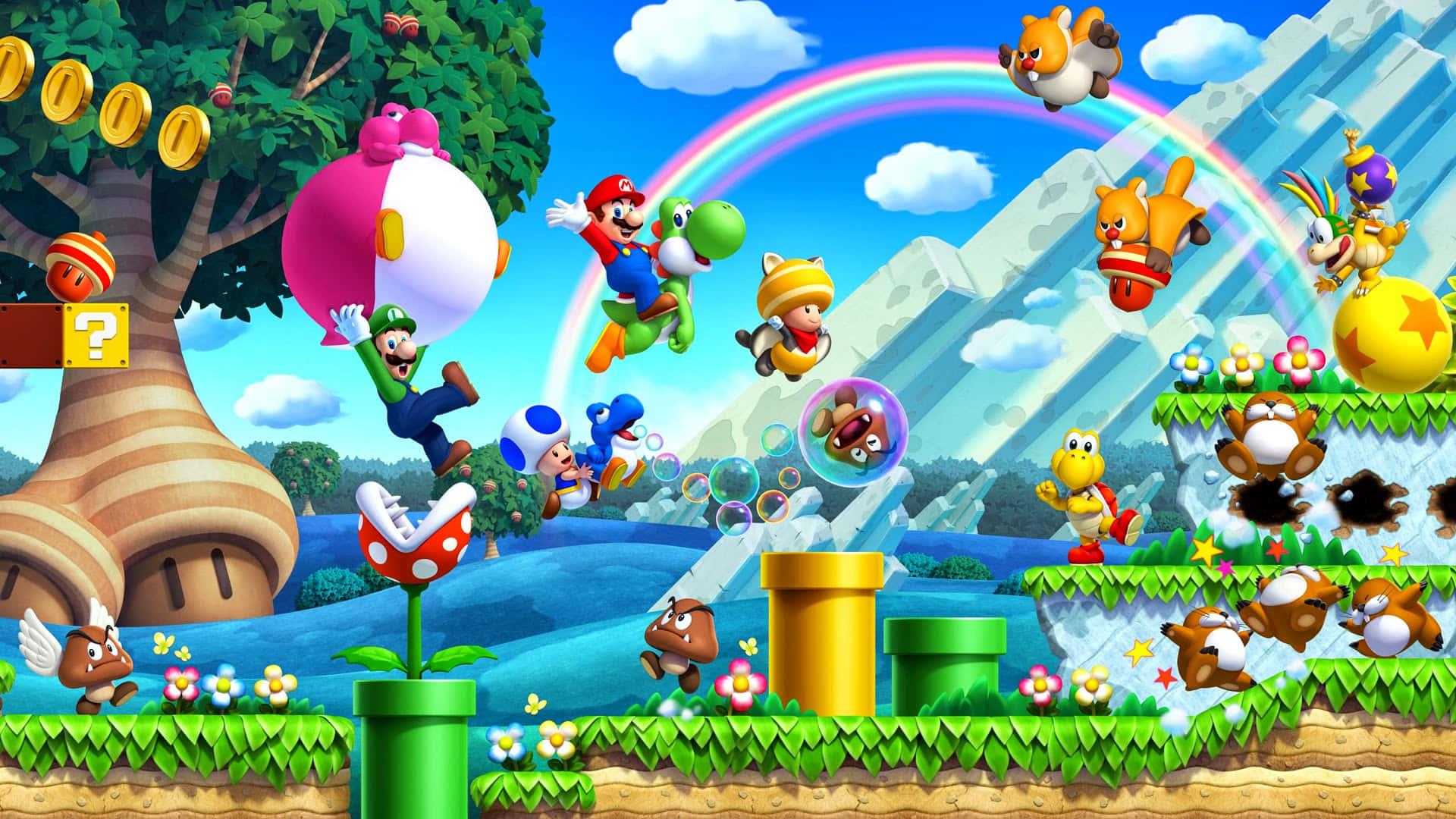 Super Mario Bros 2 Characters in Action Wallpaper