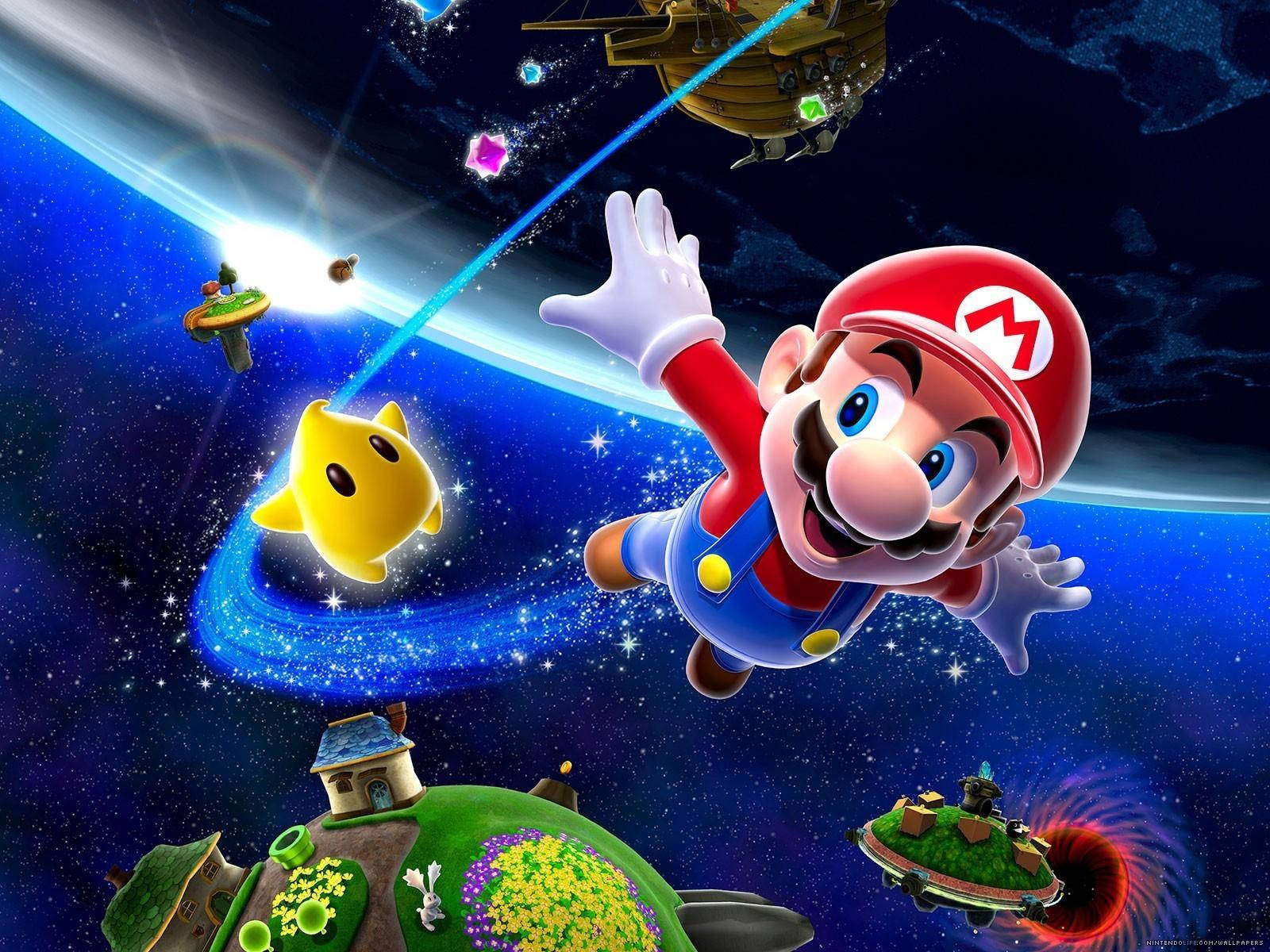 Super Mario Bros Flying In The Space Wallpaper