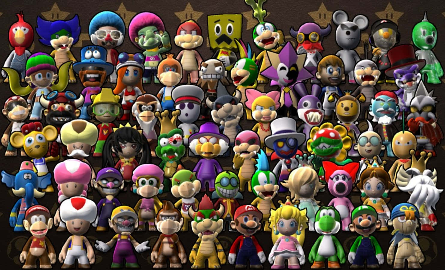 Your favorite Super Mario characters gather for action! Wallpaper