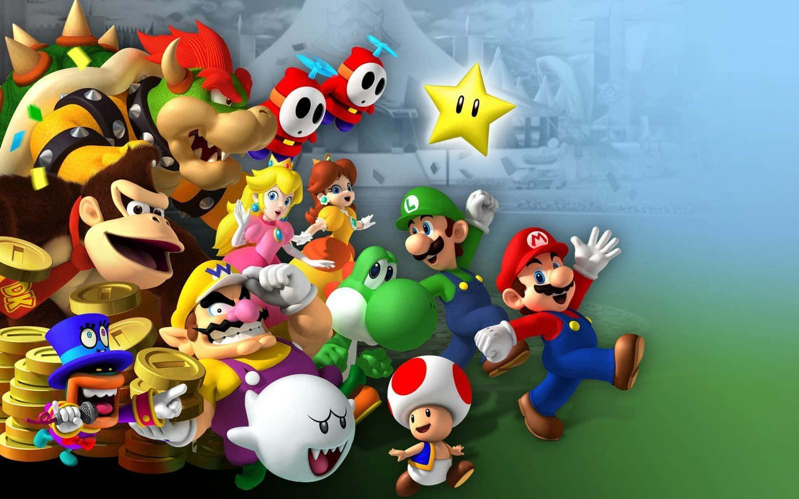 Personajesde Super Mario Unidos Para Una Aventura Fondo de pantalla