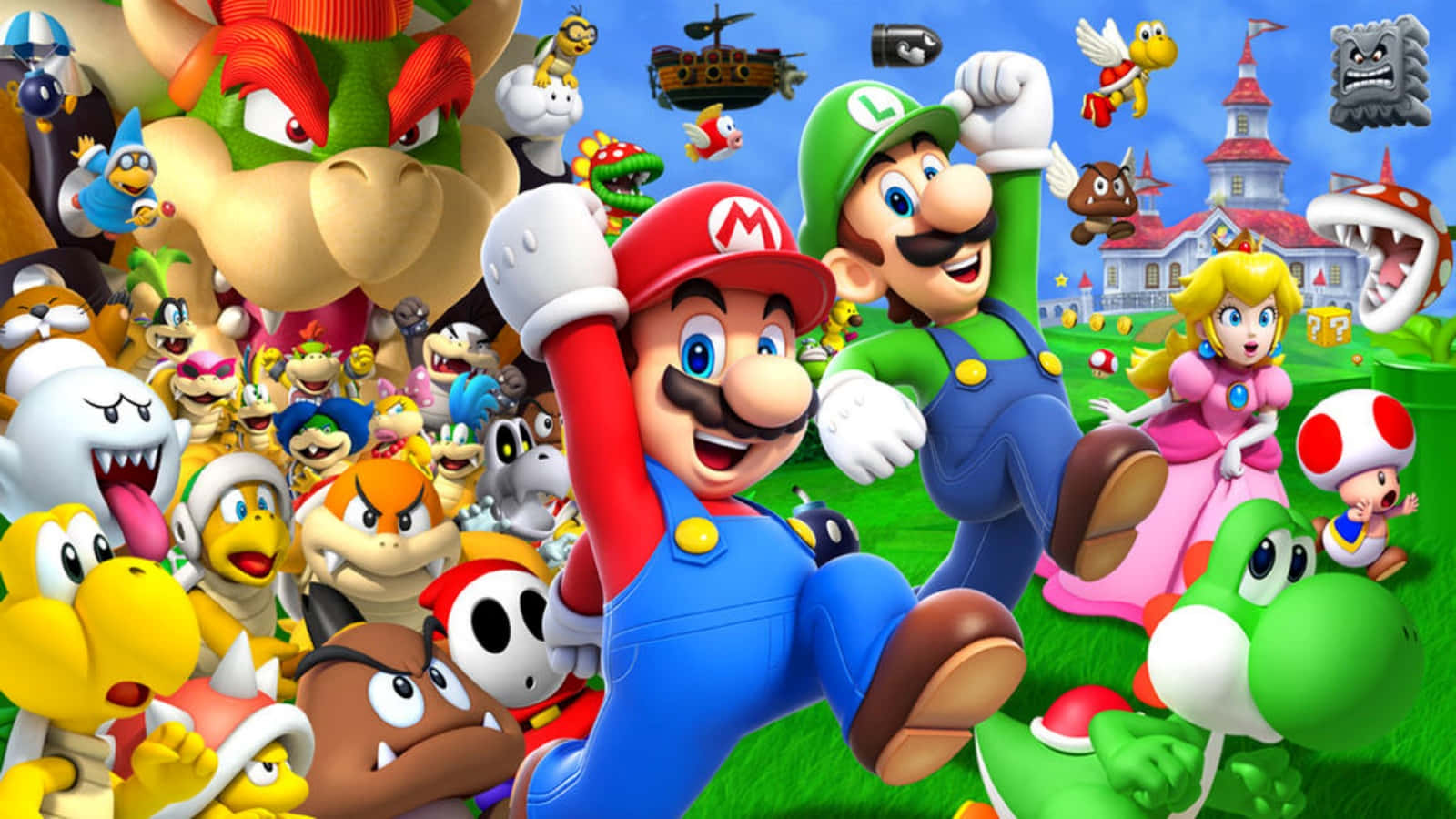 Super Mario Characters Assembled for Adventure Wallpaper