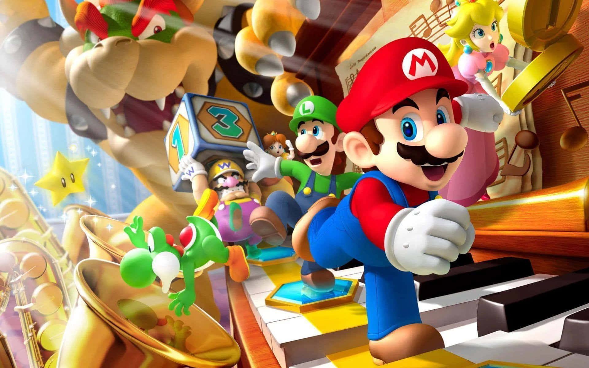 Iconicospersonajes De Super Mario Se Reúnen Juntos. Fondo de pantalla