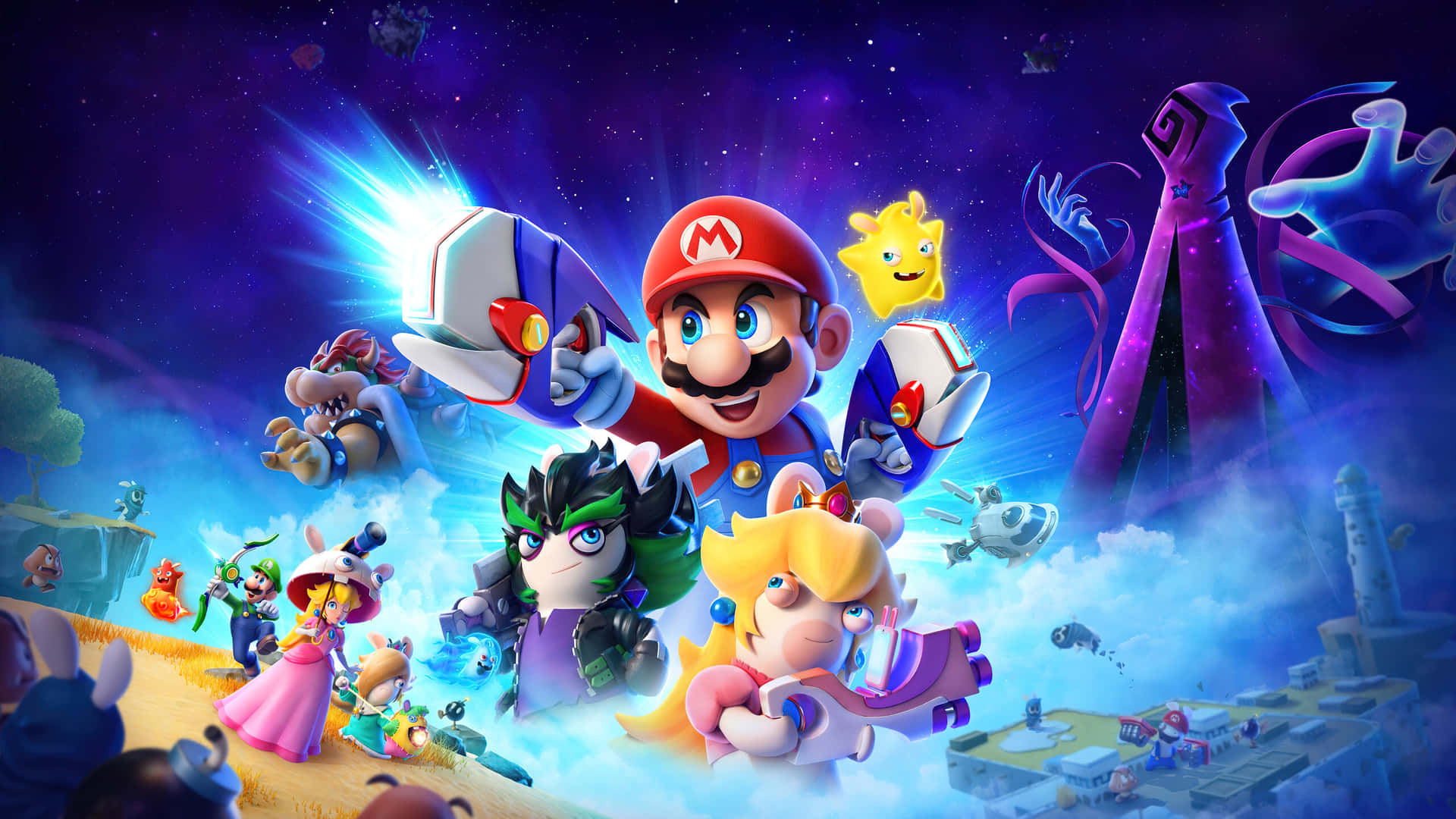 Super Mario Characters Unite in a Vibrant Gaming World Wallpaper