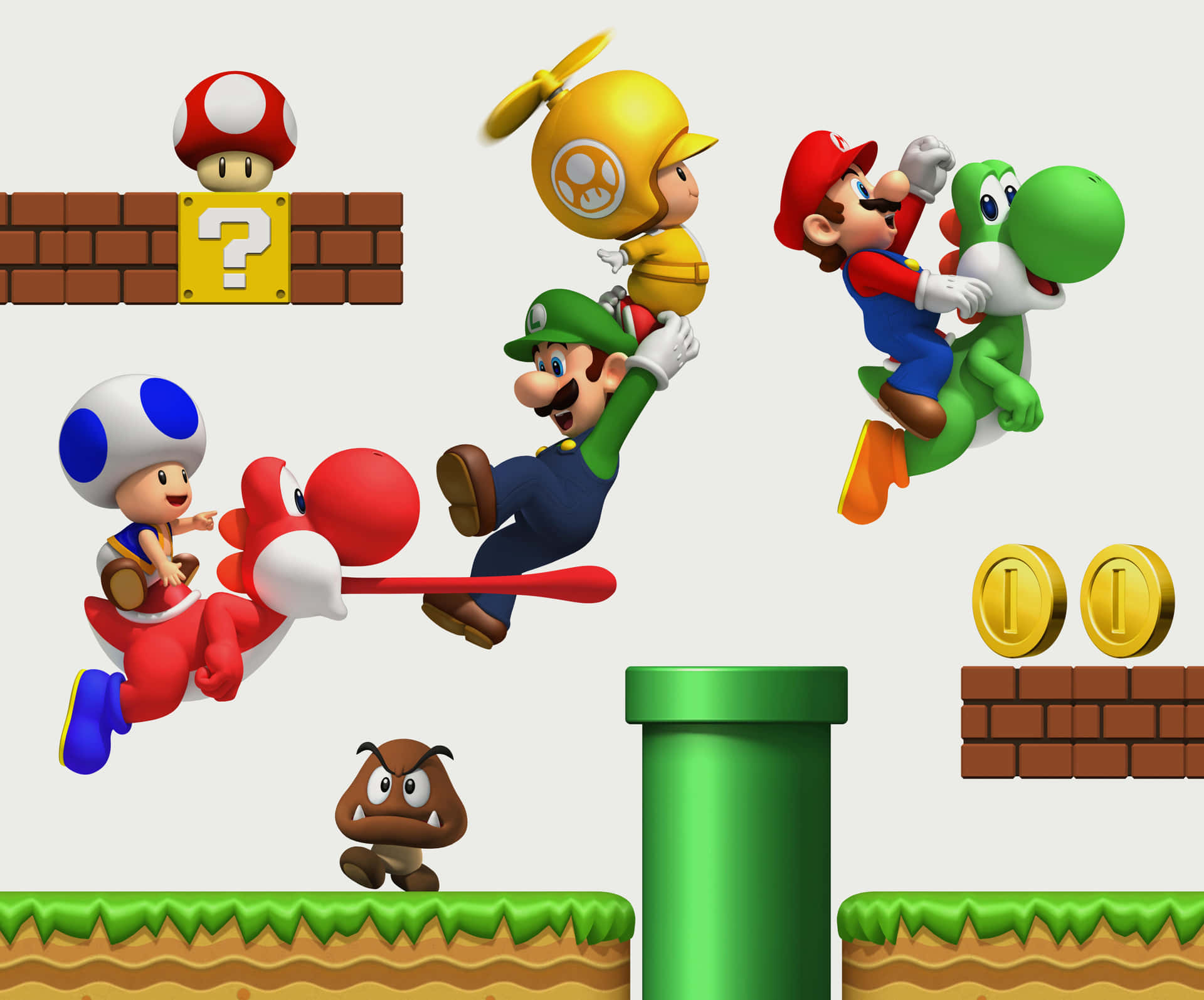 Unacolorida Reunión De Los Icónicos Personajes De Super Mario. Fondo de pantalla