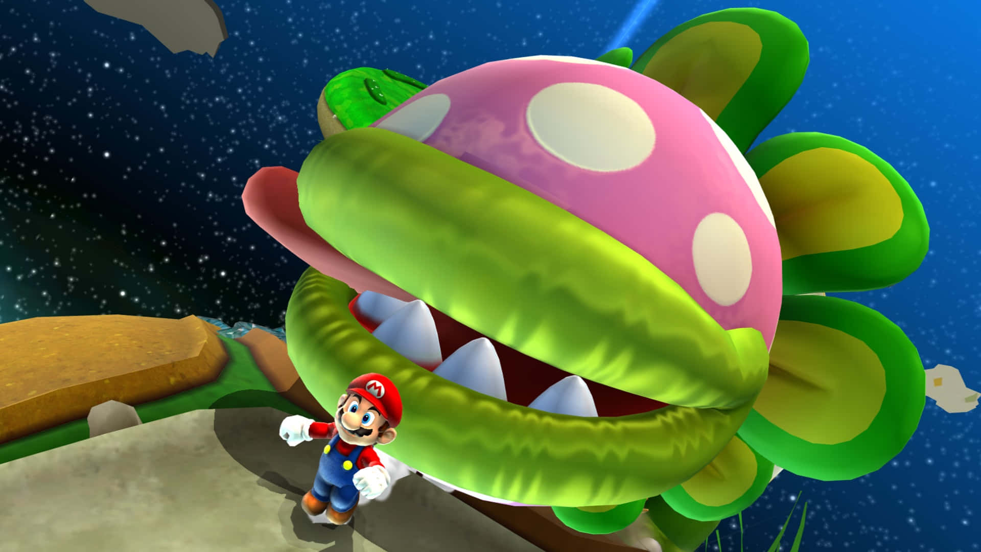 Super Mario soaring through the star-studded universe in Super Mario Galaxy 2 Wallpaper