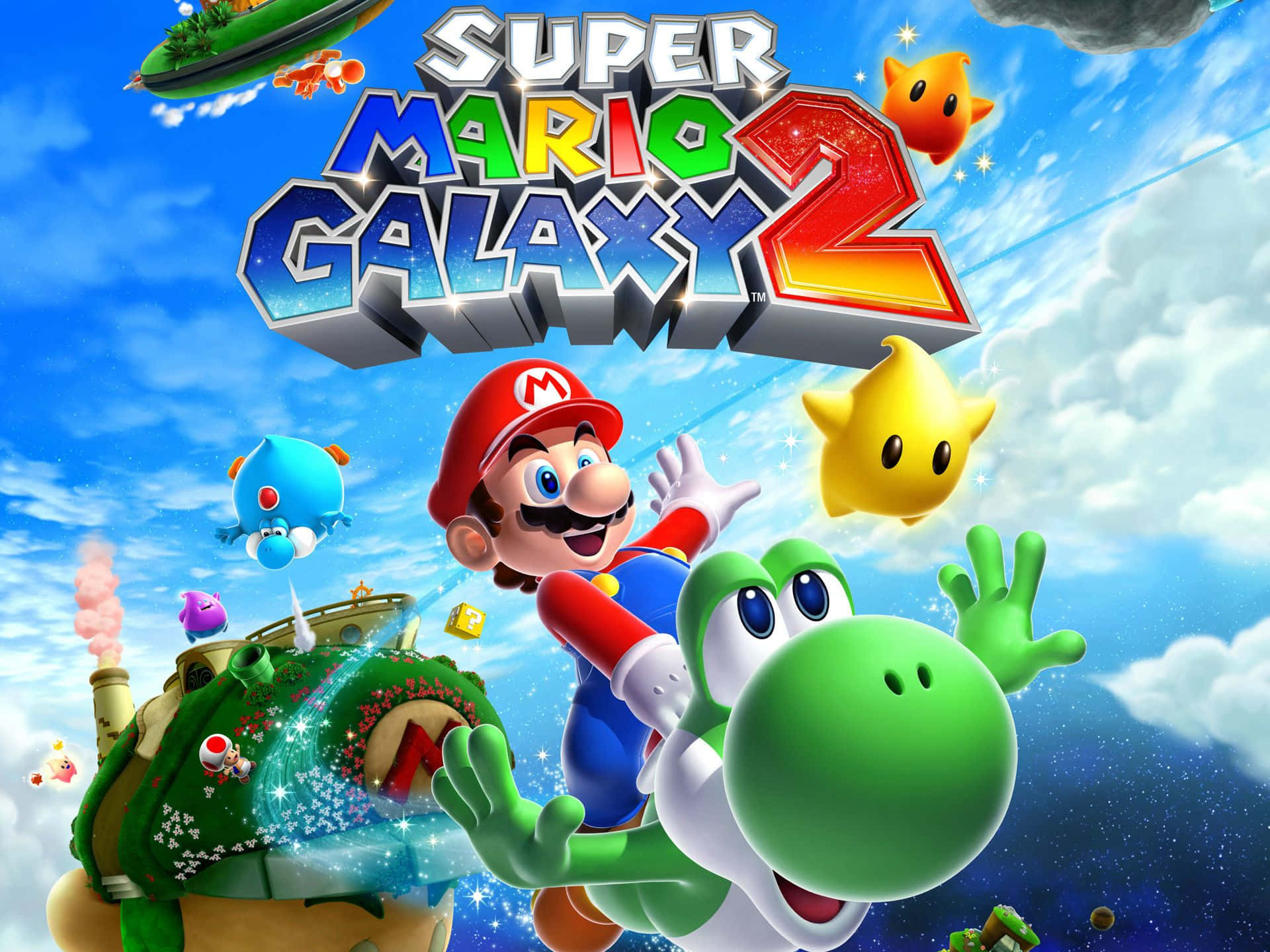 Supermario Volando A Través Del Cosmos En Super Mario Galaxy 2. Fondo de pantalla
