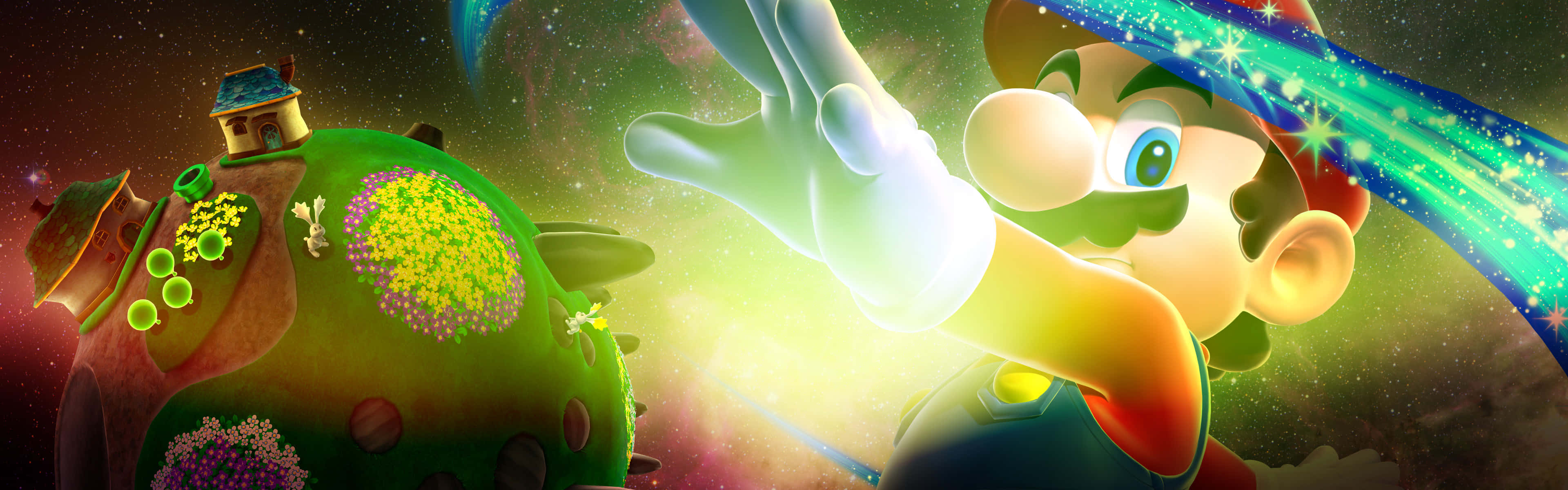 "Explore new galaxies with Super Mario Galaxy!" Wallpaper