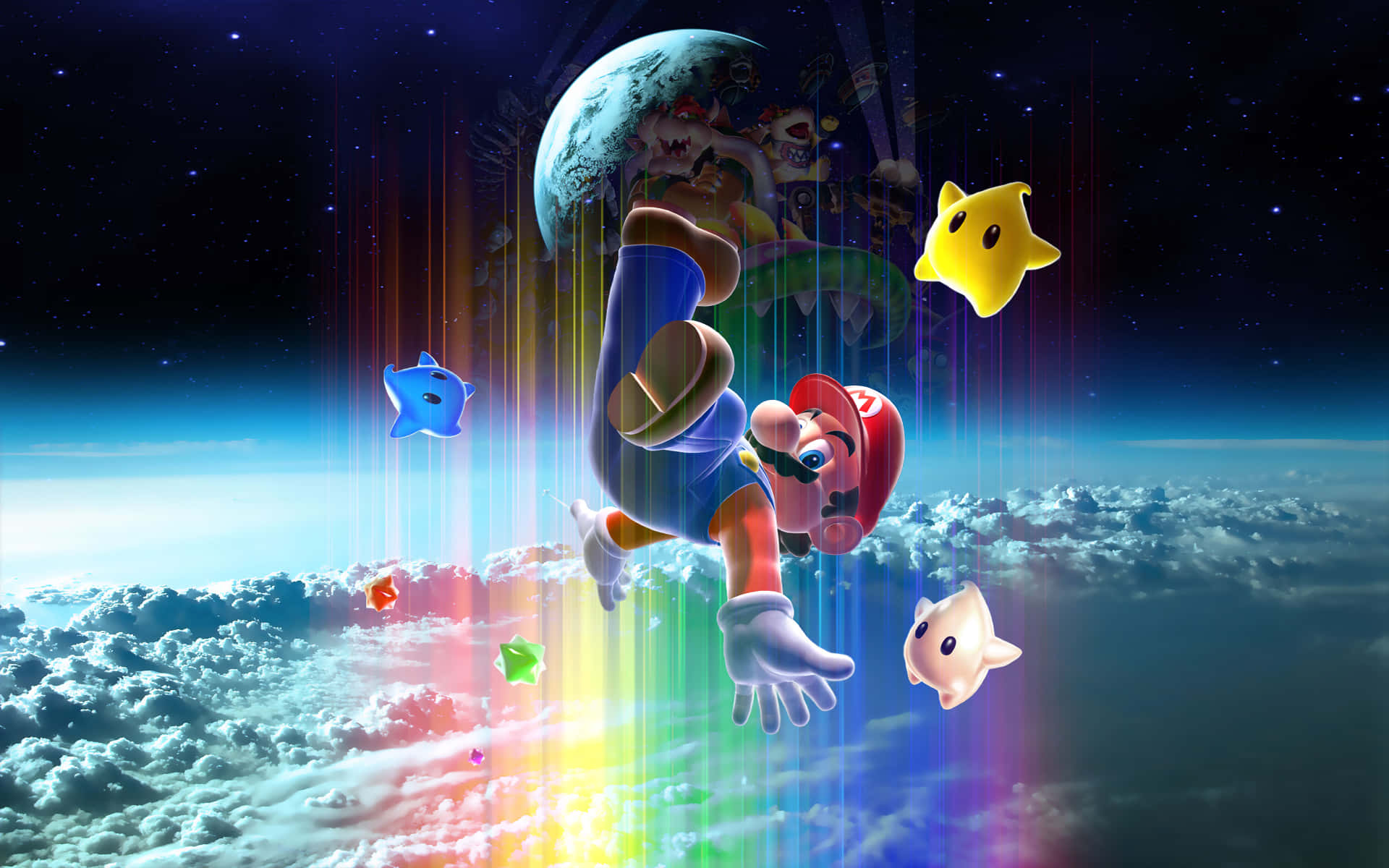 Bildav Mario Som Flyger Genom Super Mario Galaxy. Wallpaper