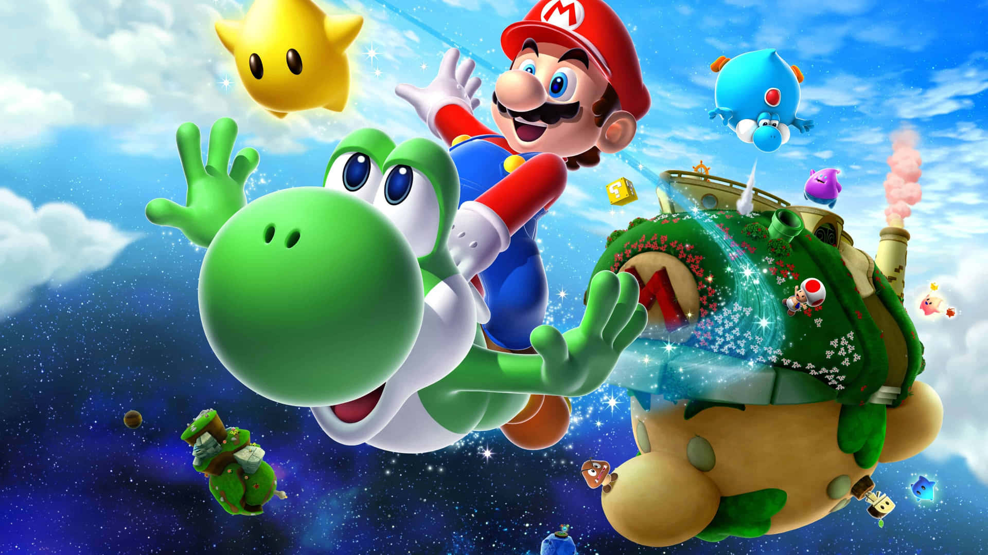 Udforsk universet med Mario i Super Mario Galaxy! Wallpaper