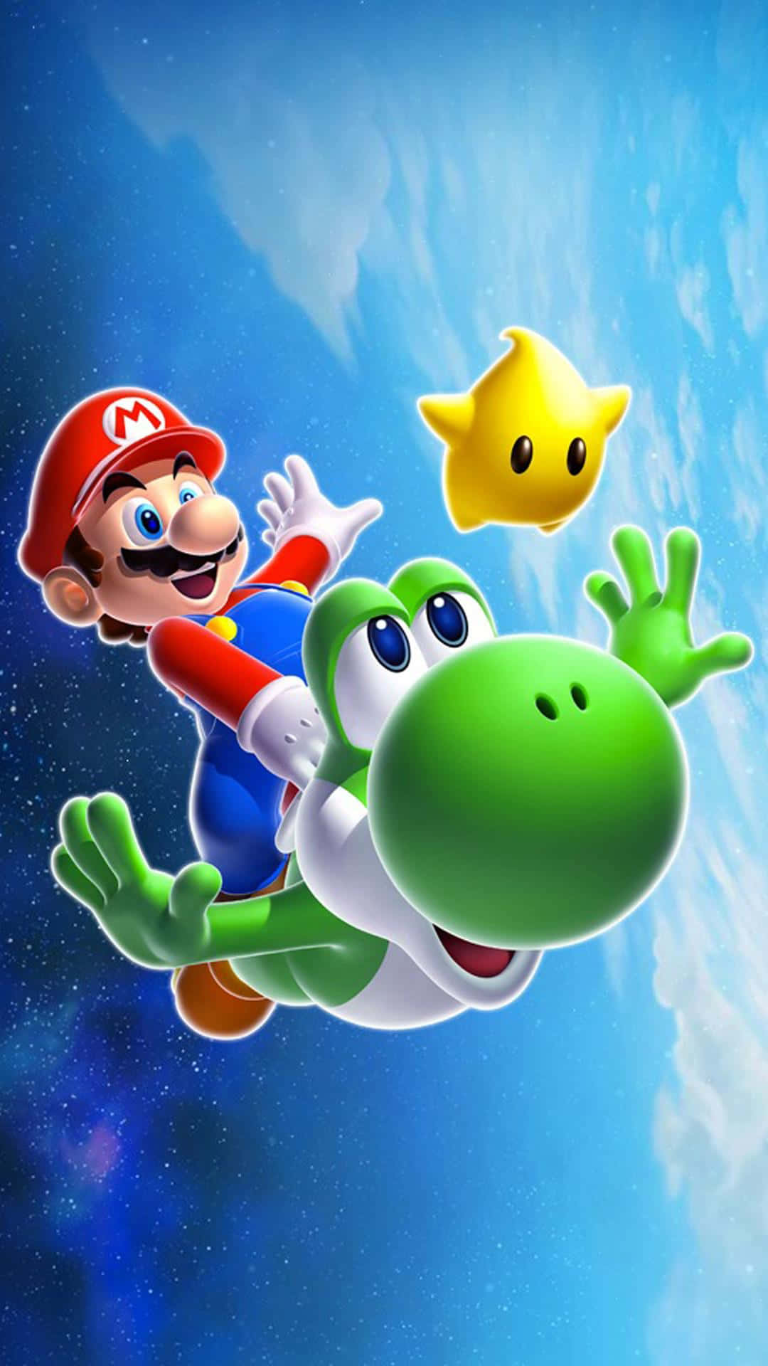 A Mario And Yoshi Flying In The Sky Wallpaper