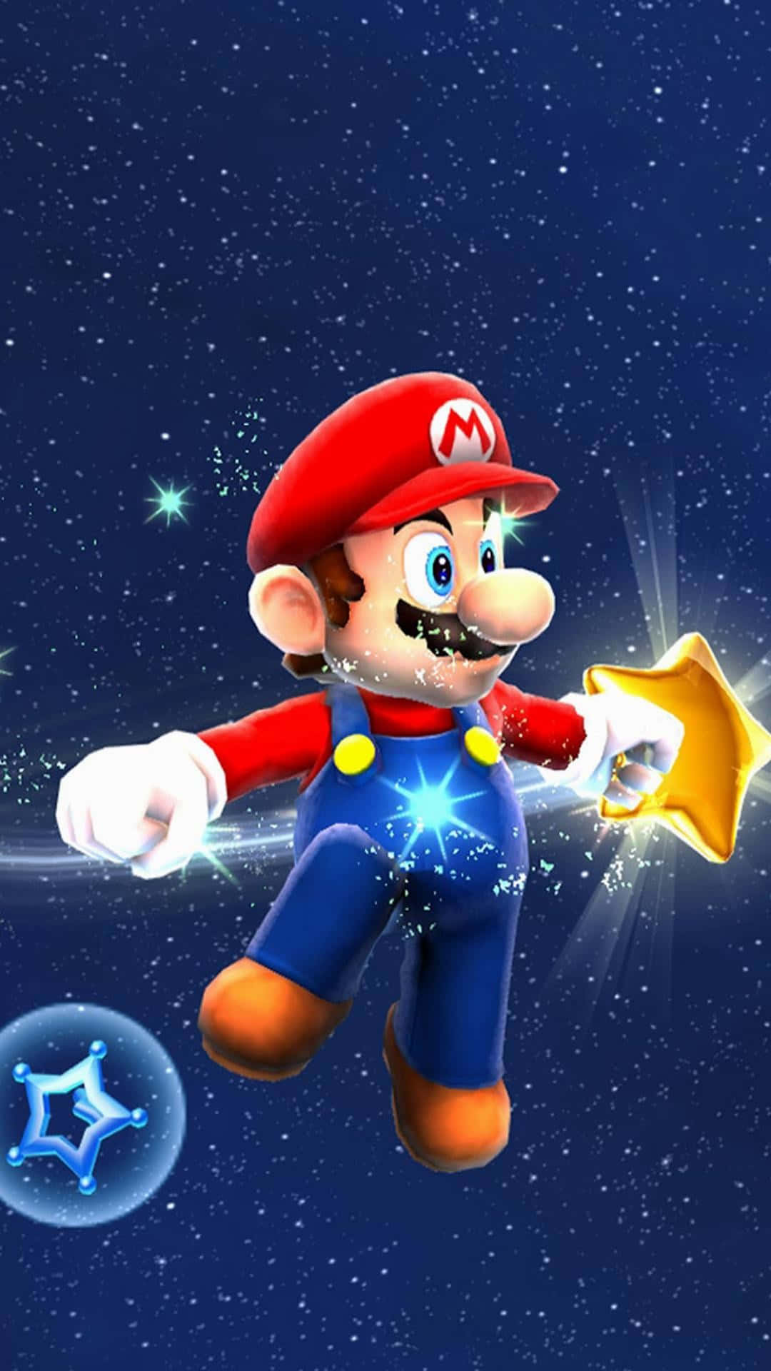 Et Mario-tegn, der flyver igennem stjernerne Wallpaper