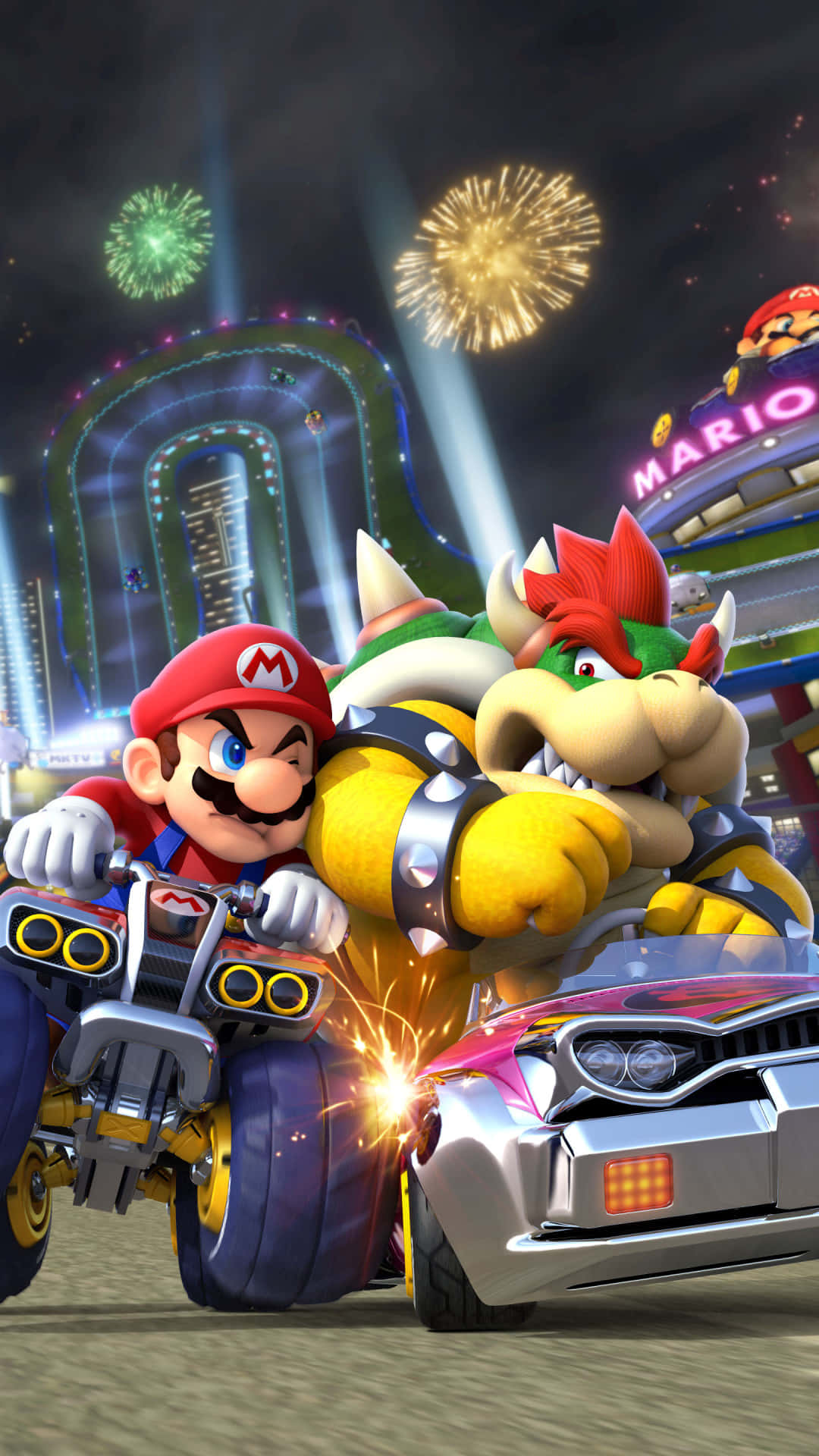 Kartløb Bowser og Super Mario iPhone tapet Wallpaper