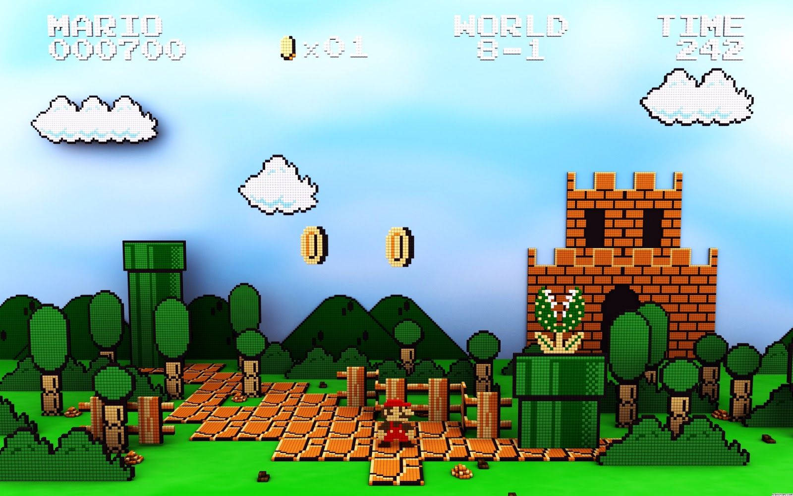 Super Mario pixel landscape Nintendo wallpaper