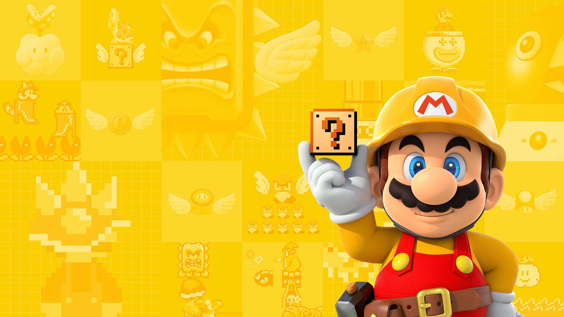 Super Mario Maker On Yellow Background Wallpaper